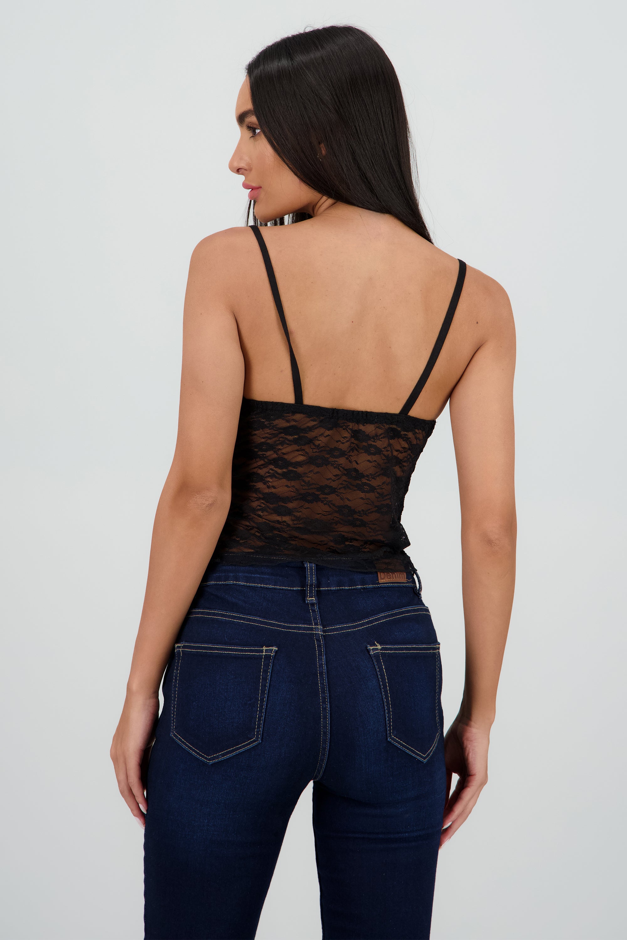 Top tirantes escote v detalle encaje NEGRO