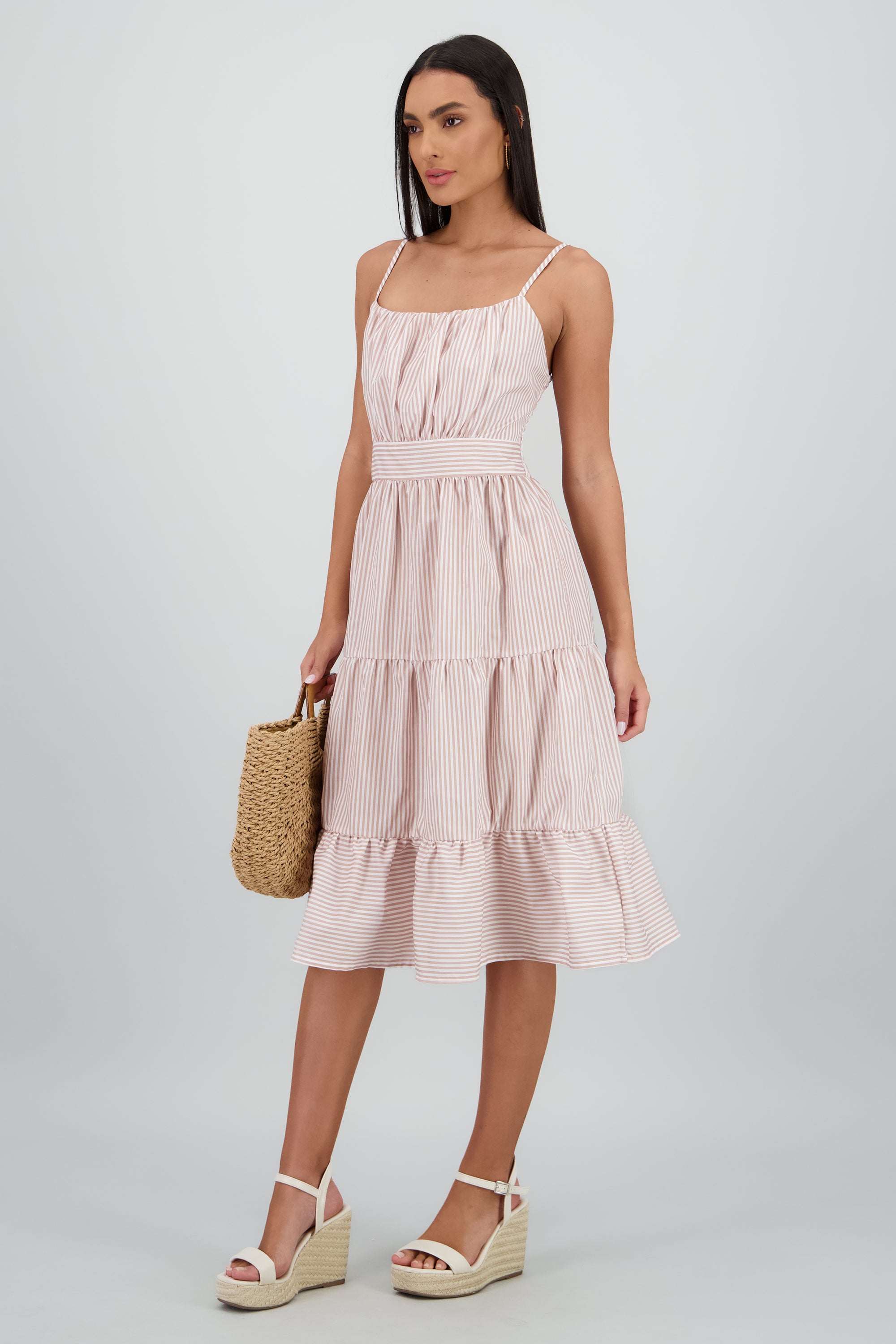 Vestido midi rayas KHAKI COMBO