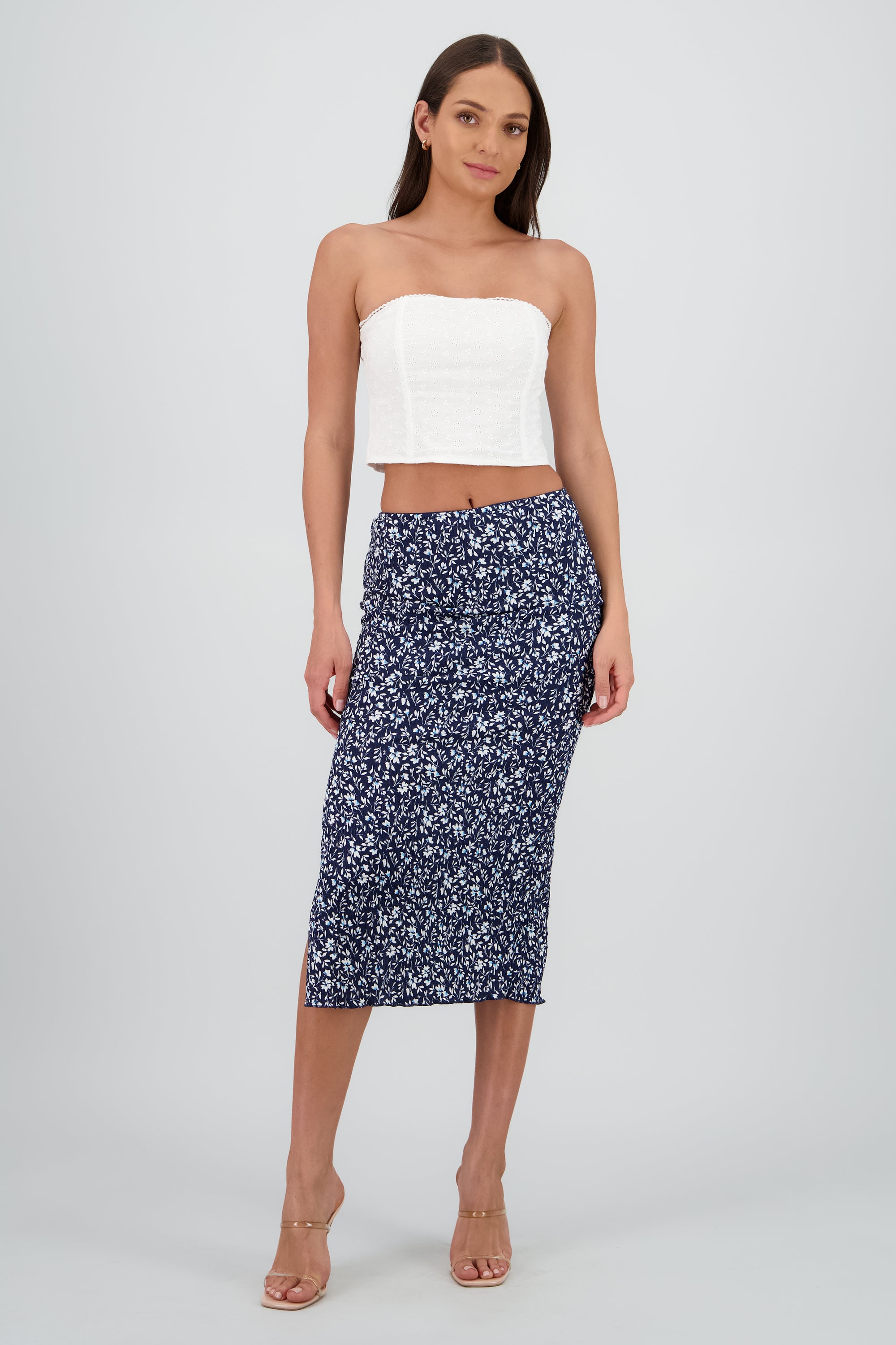 Falda midi abertura mini flores MARINO COMBO