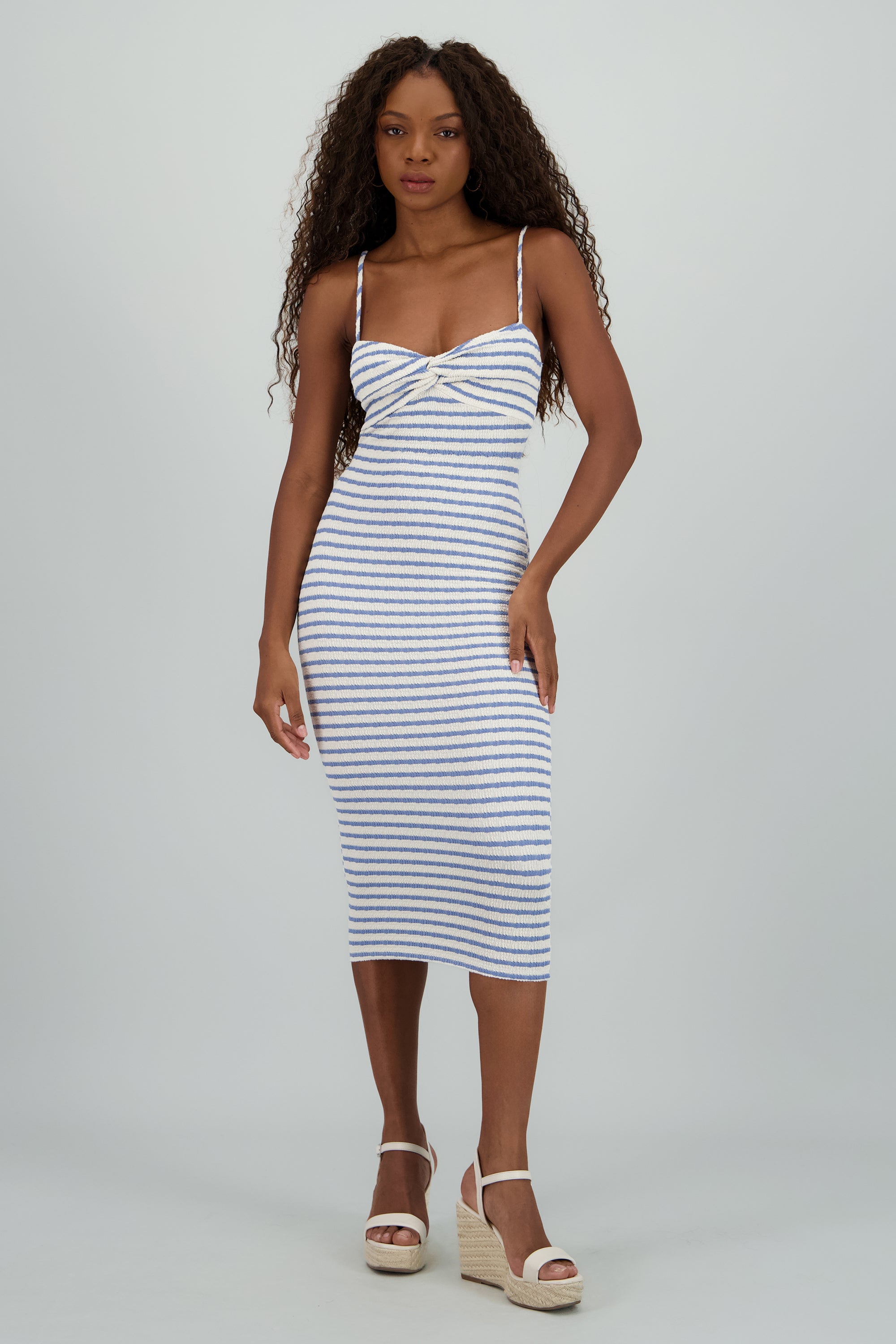 Vestido midi estampado rayas textura INDIGO
