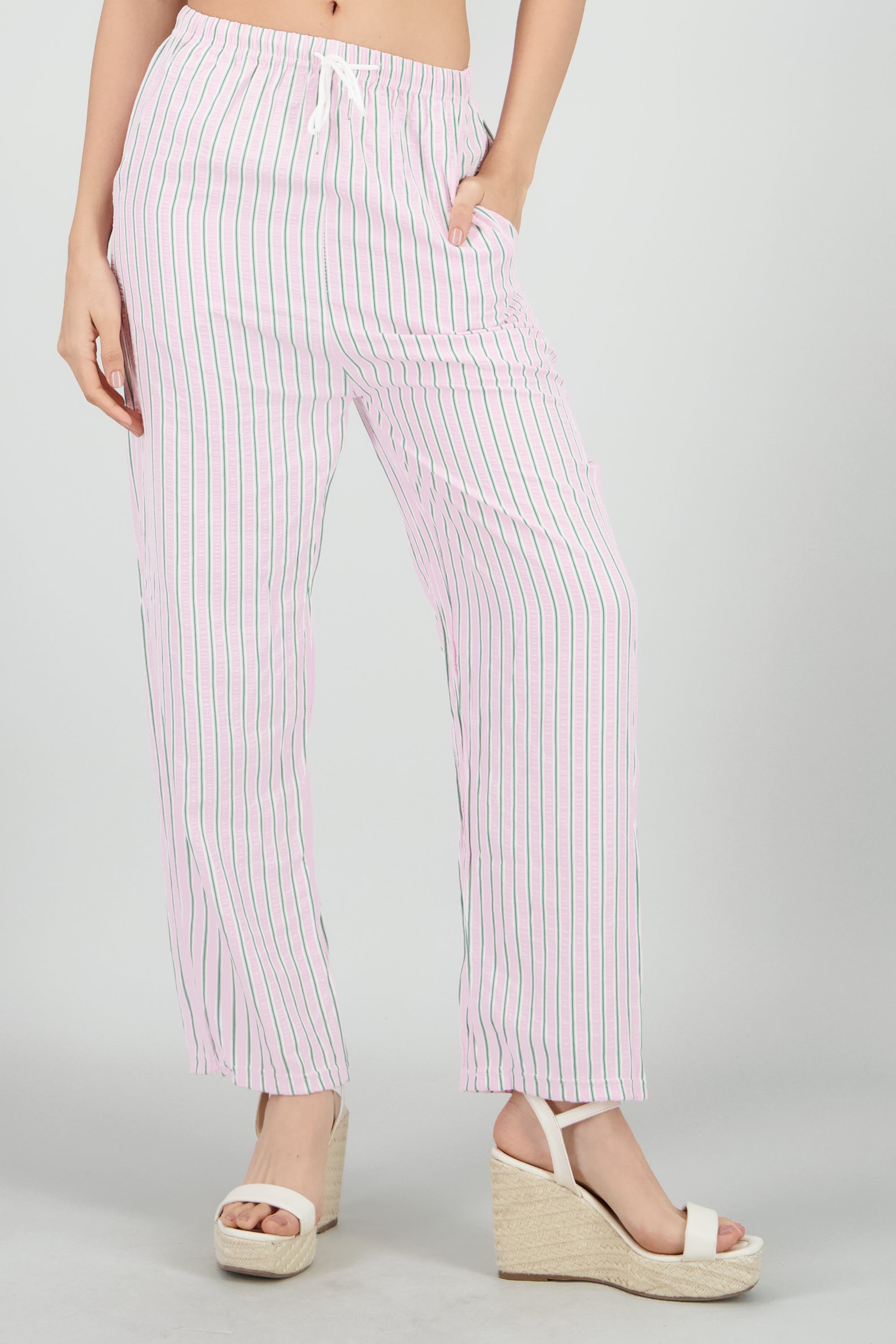 Pantalon de rayas texturizado ROSA COMBO