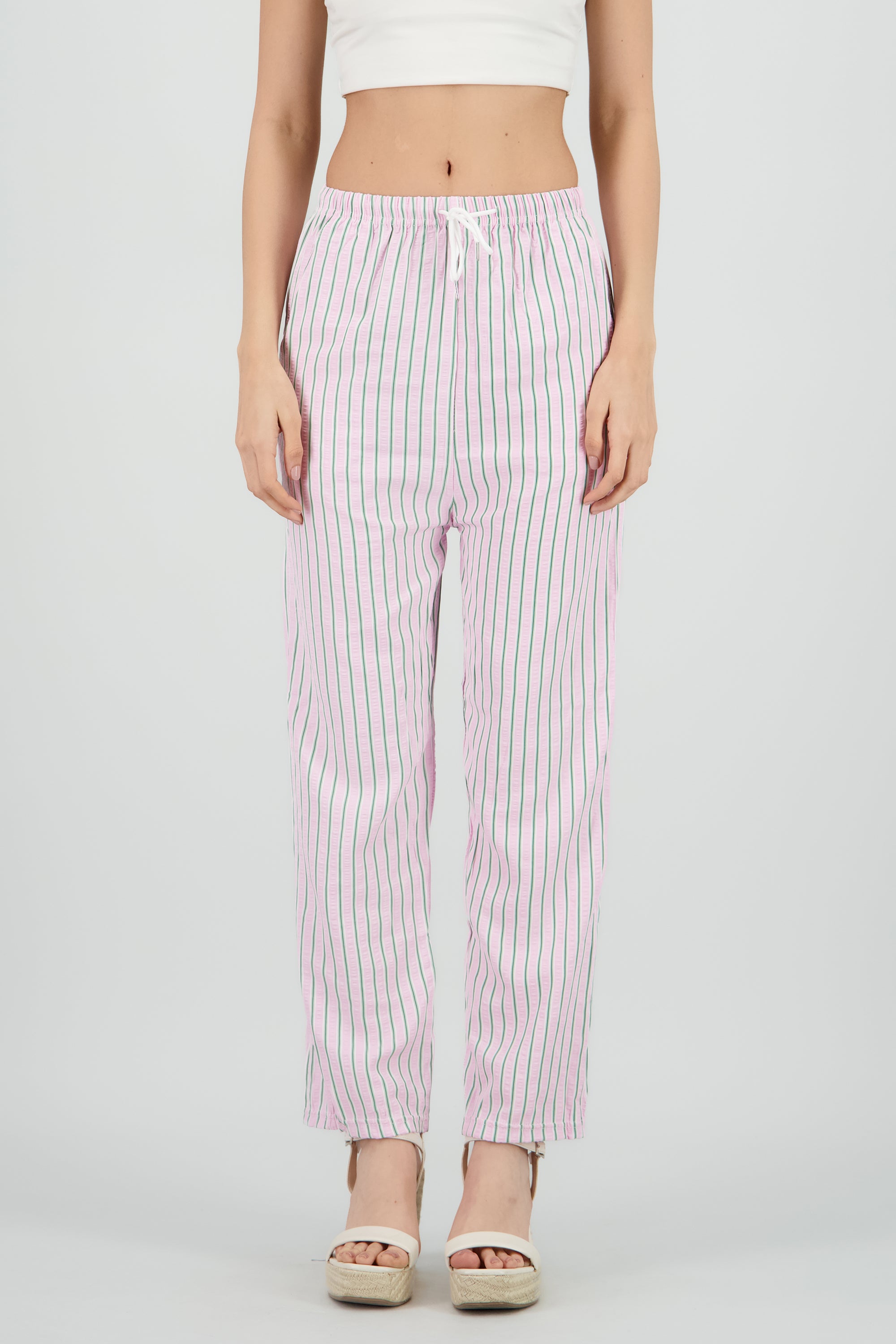 Pantalon de rayas texturizado ROSA COMBO