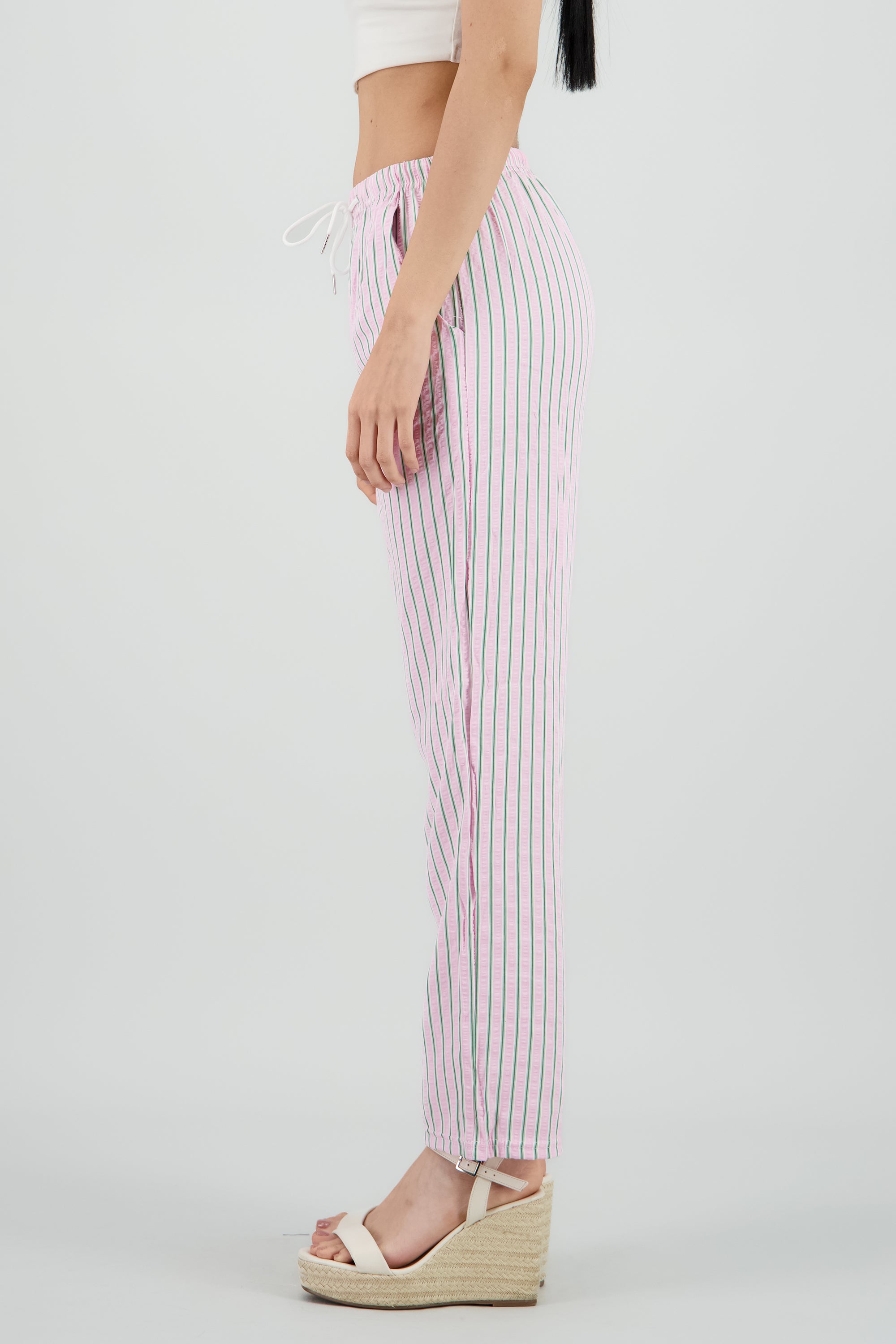 Pantalon de rayas texturizado ROSA COMBO