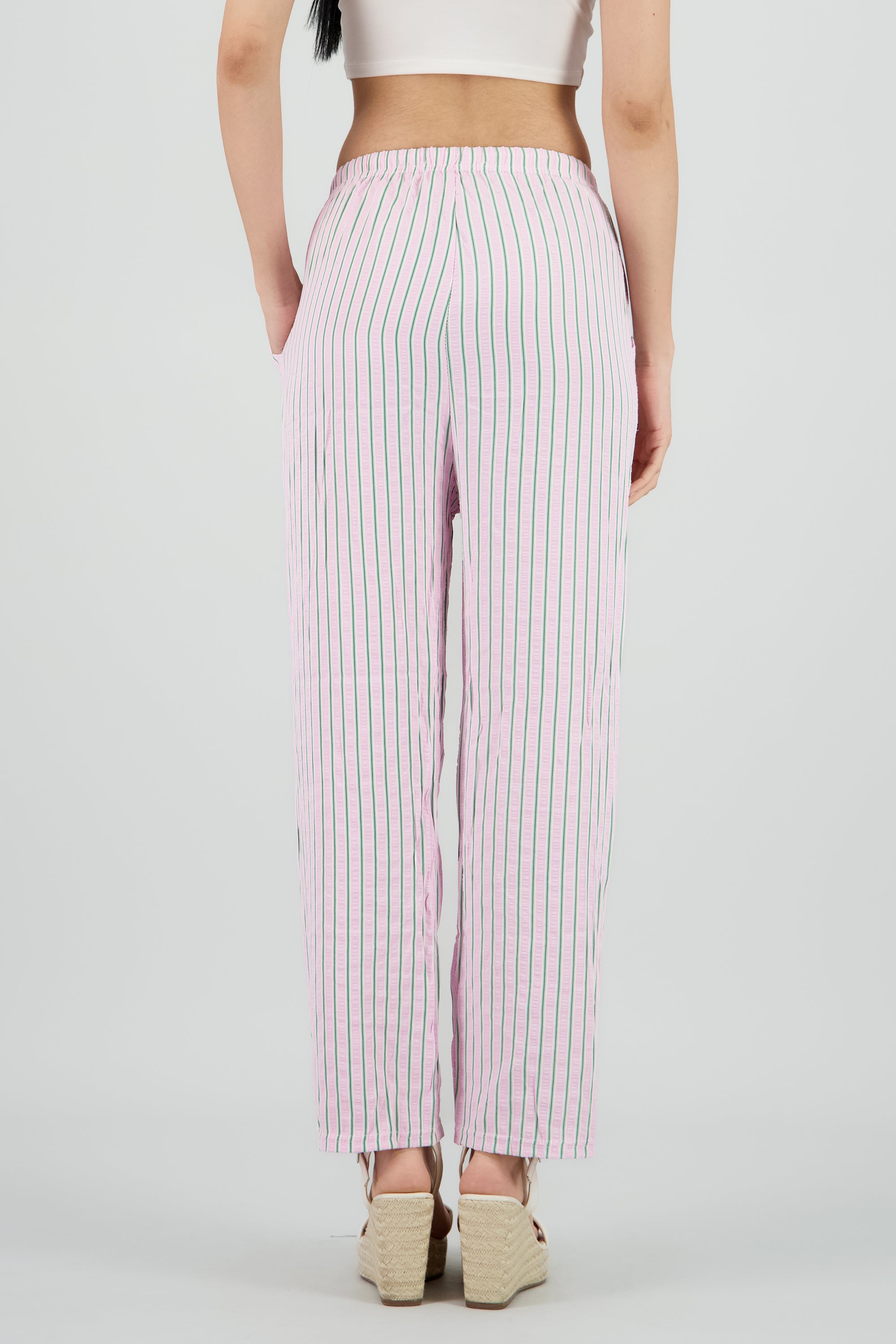 Pantalon de rayas texturizado ROSA COMBO