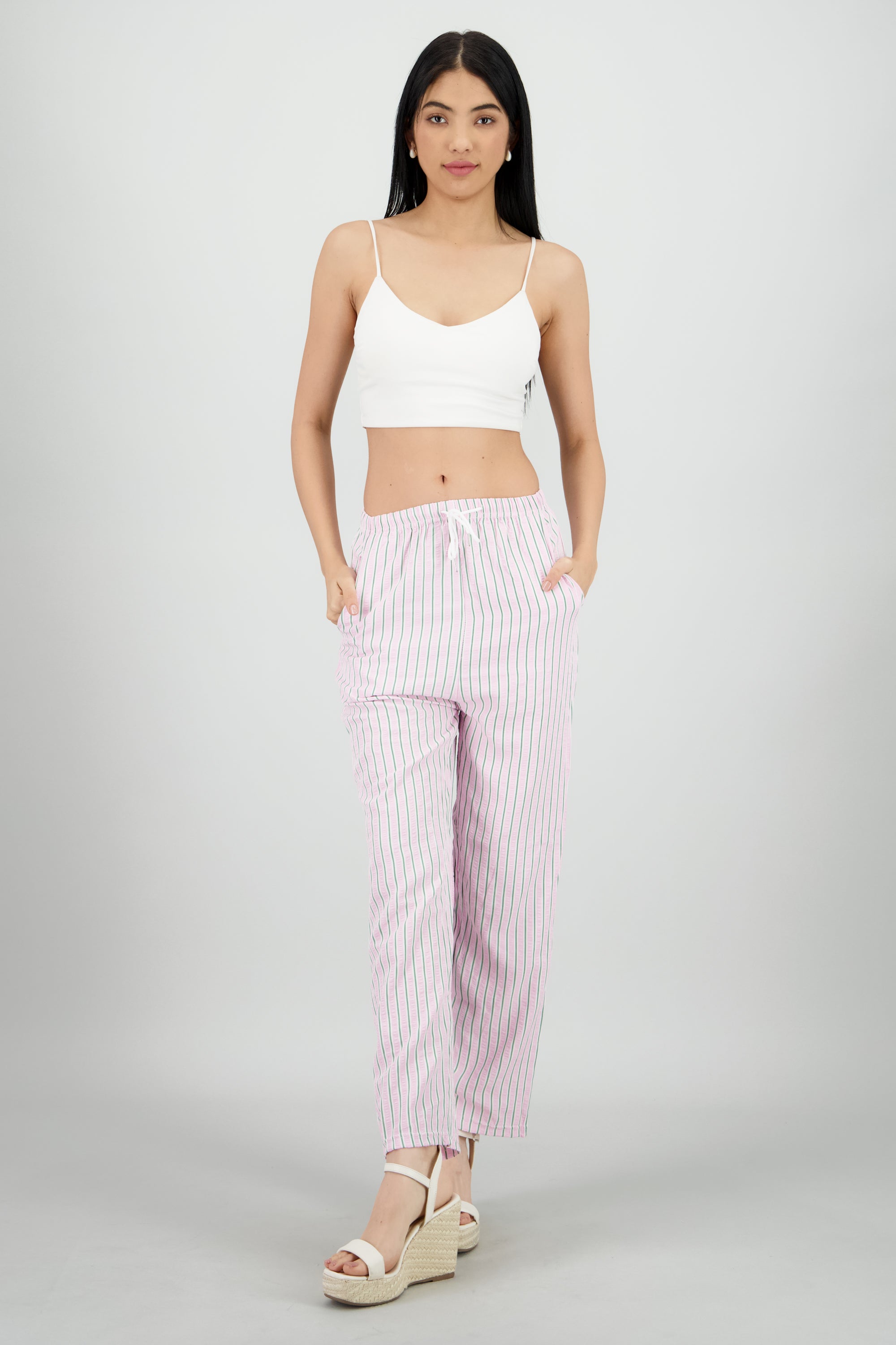 Pantalon de rayas texturizado ROSA COMBO