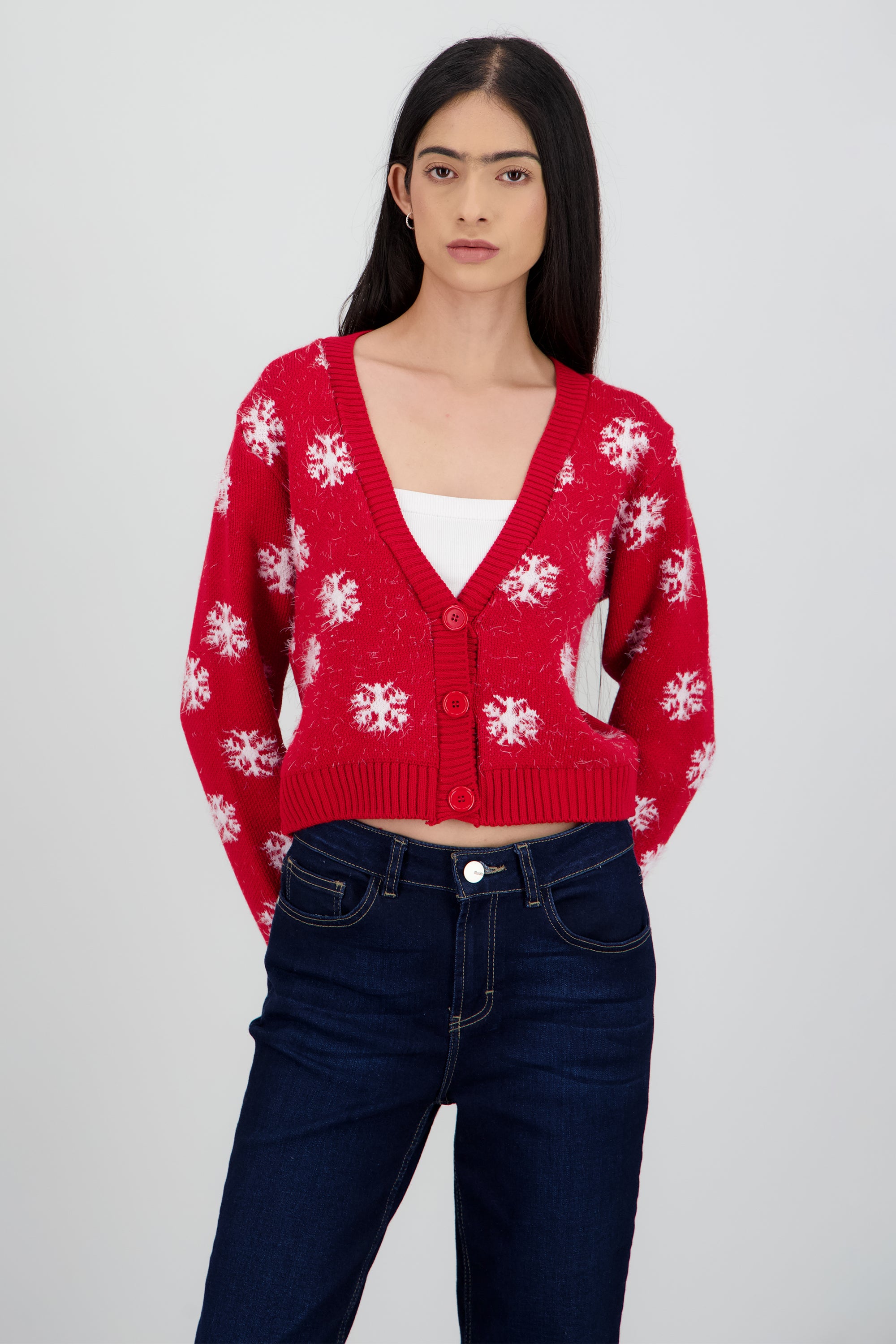 Cardigan cuello v copos ROJO