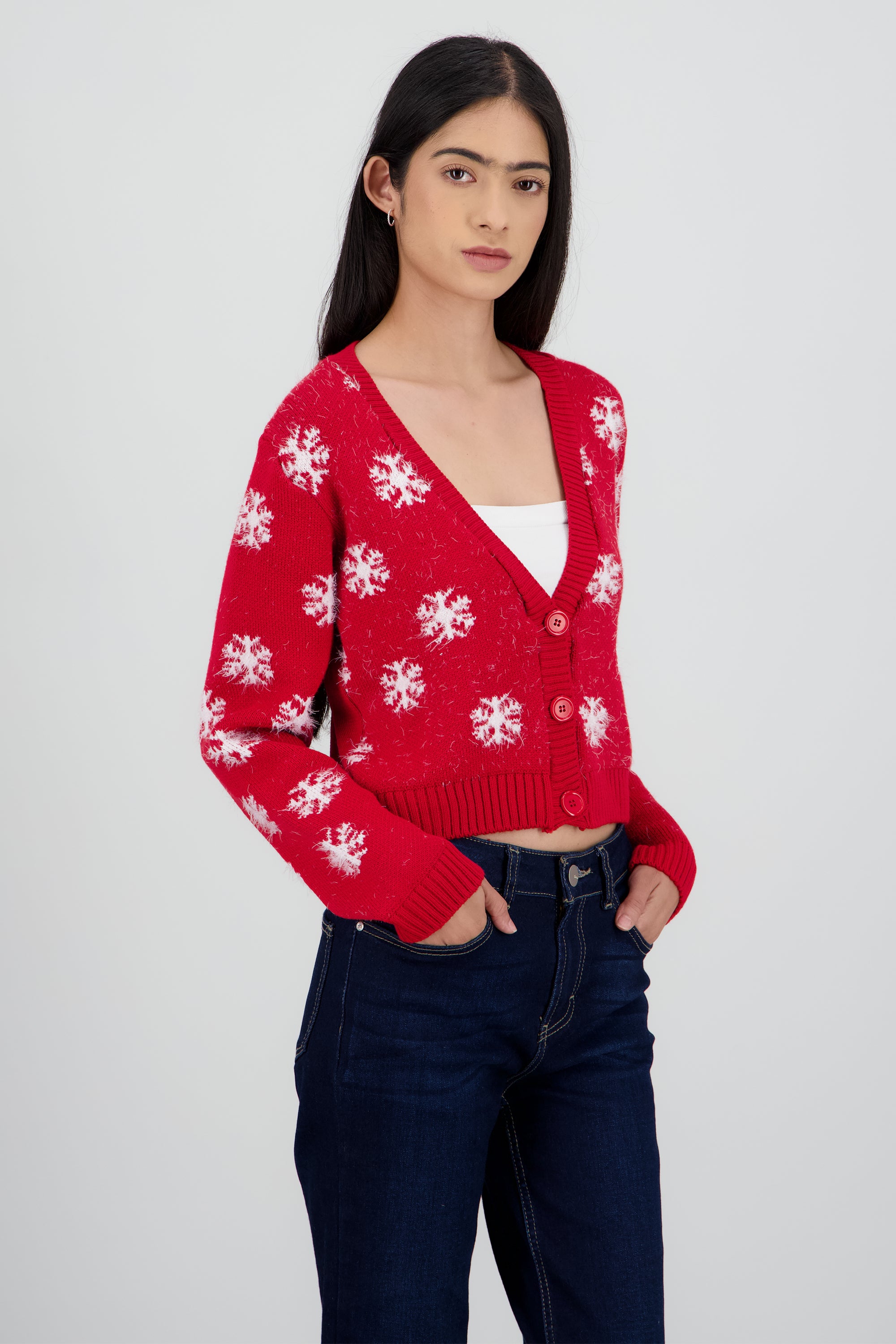Cardigan cuello v copos ROJO