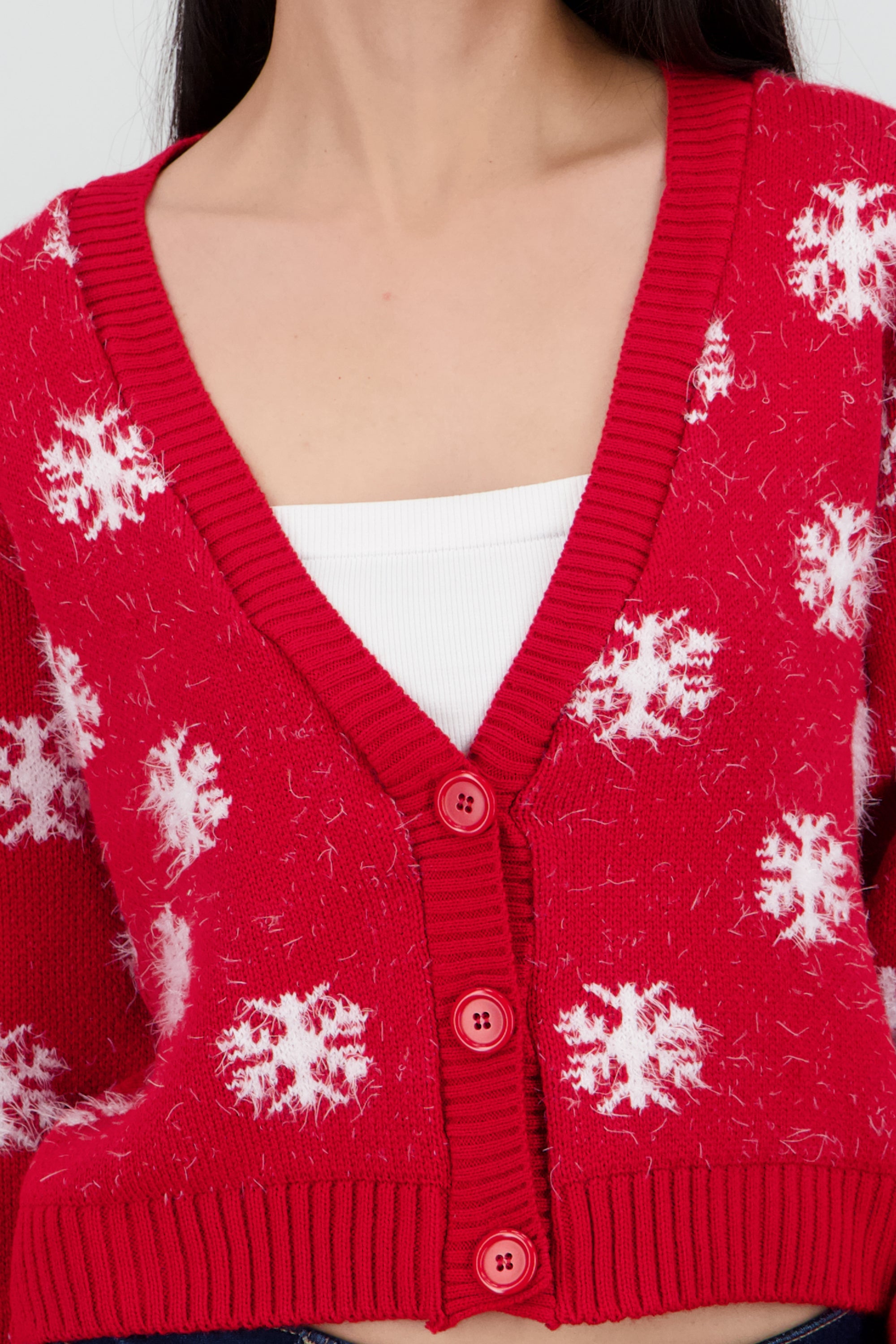 Cardigan cuello v copos ROJO