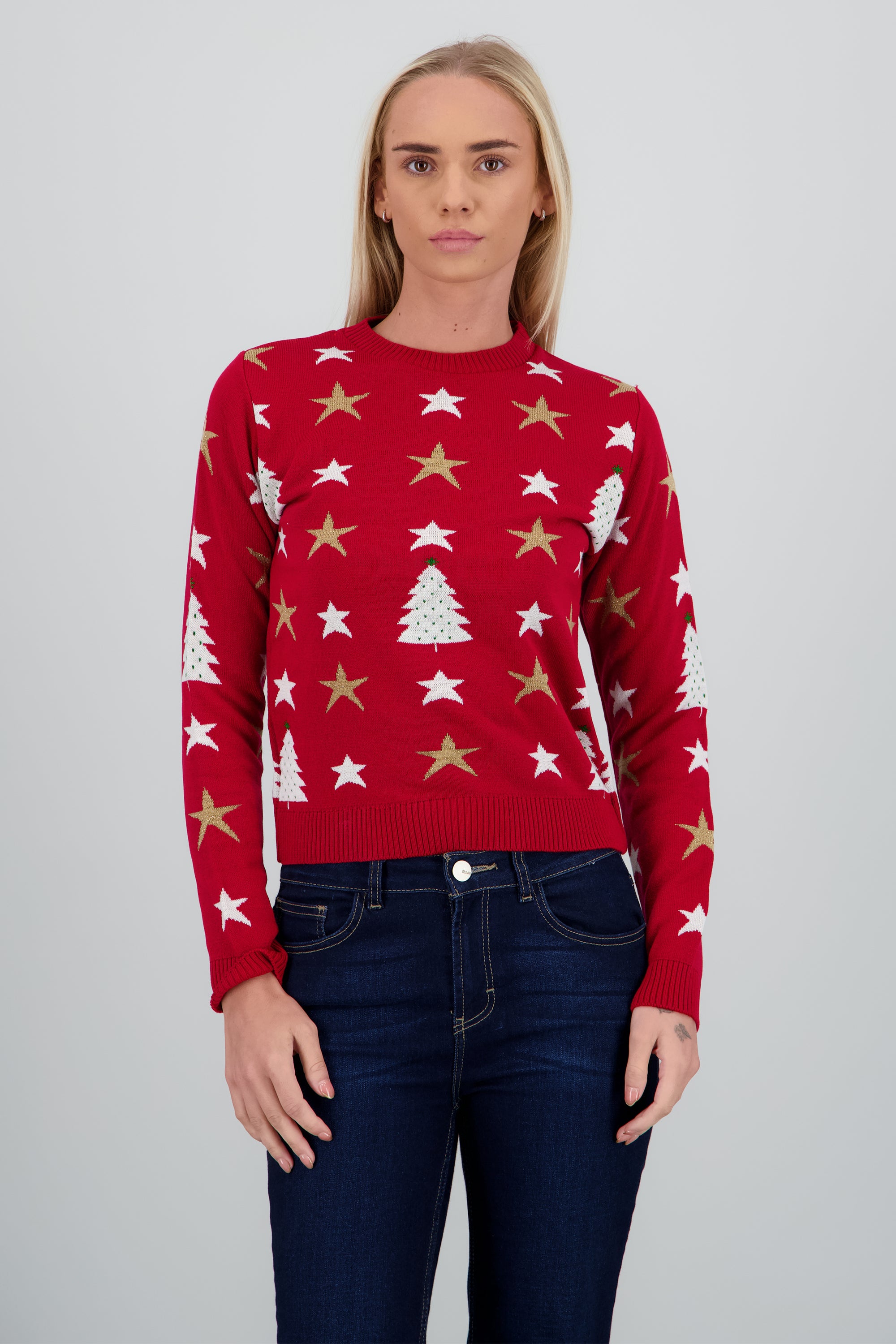 Sueter arbol navidad con estrellas ROJO