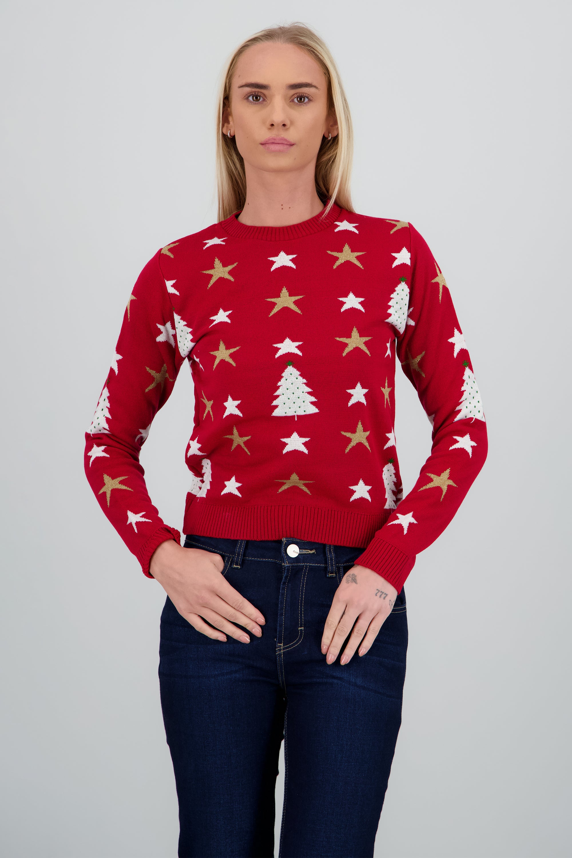 Sueter arbol navidad con estrellas ROJO