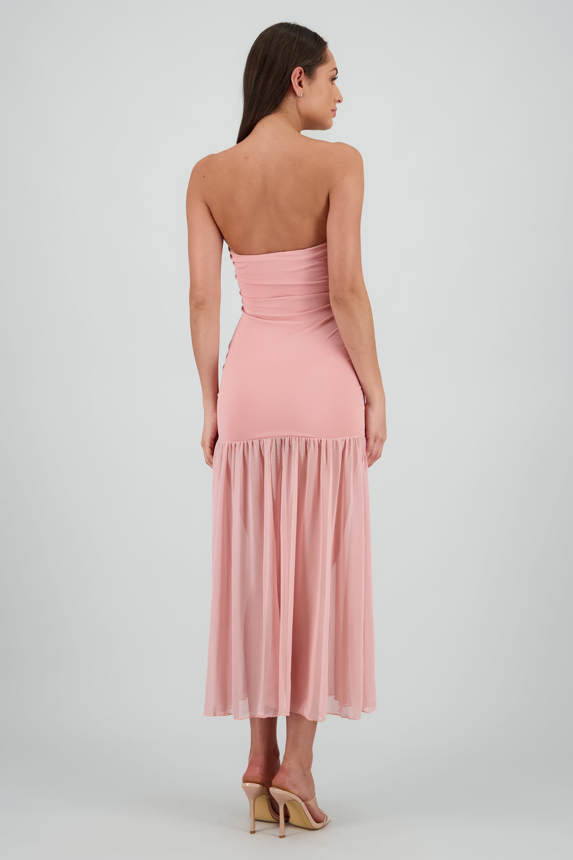 Vestido strapless detalle transparencia ROSA PASTEL