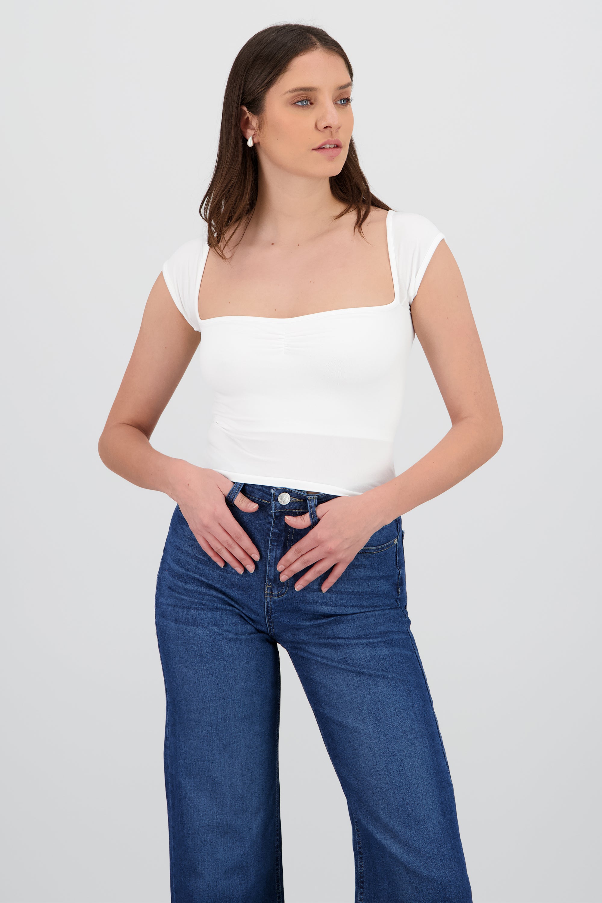 Top escote corazon manga corta BLANCO
