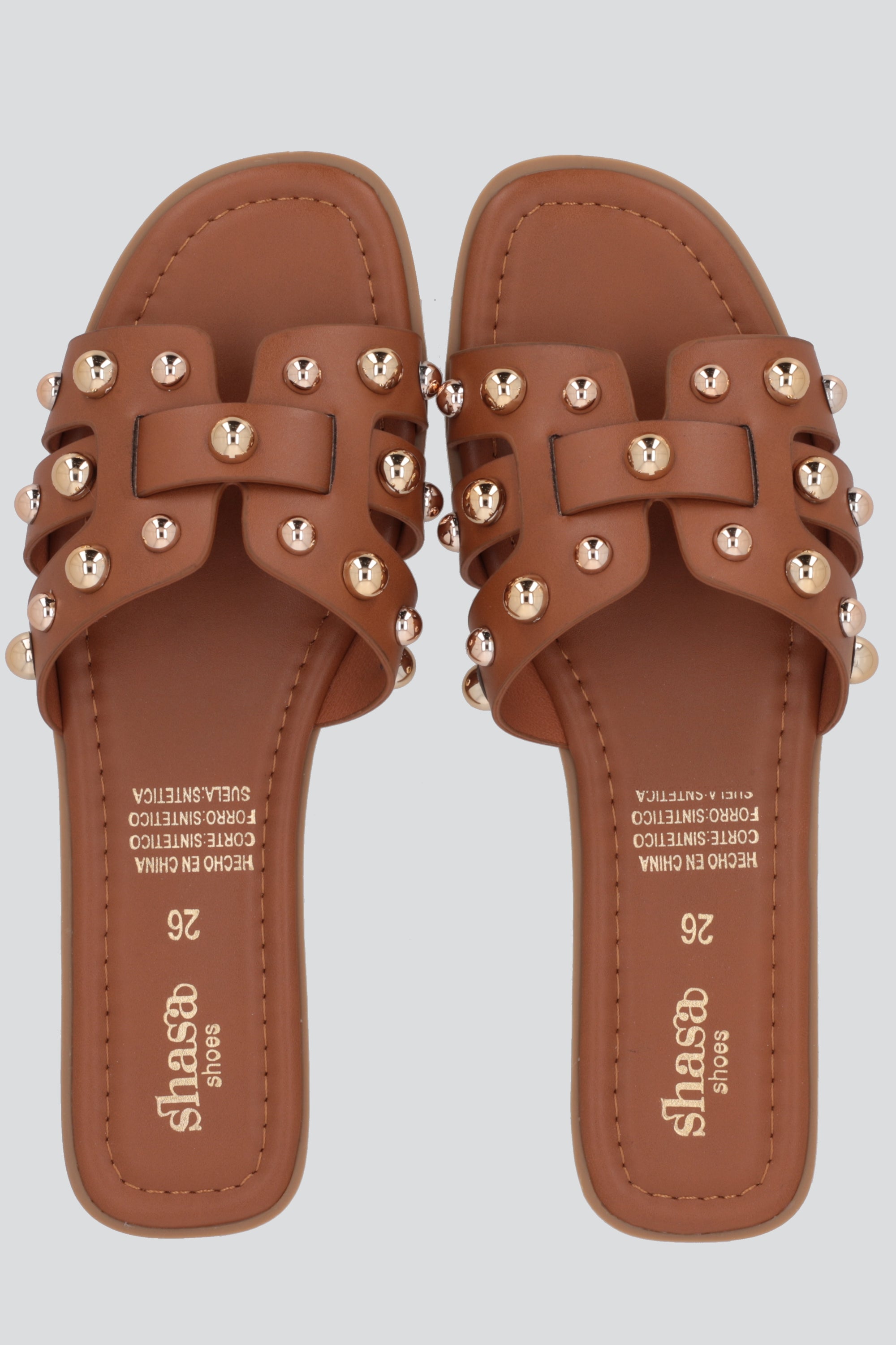 Sandalia greca mega studs CAMELLO