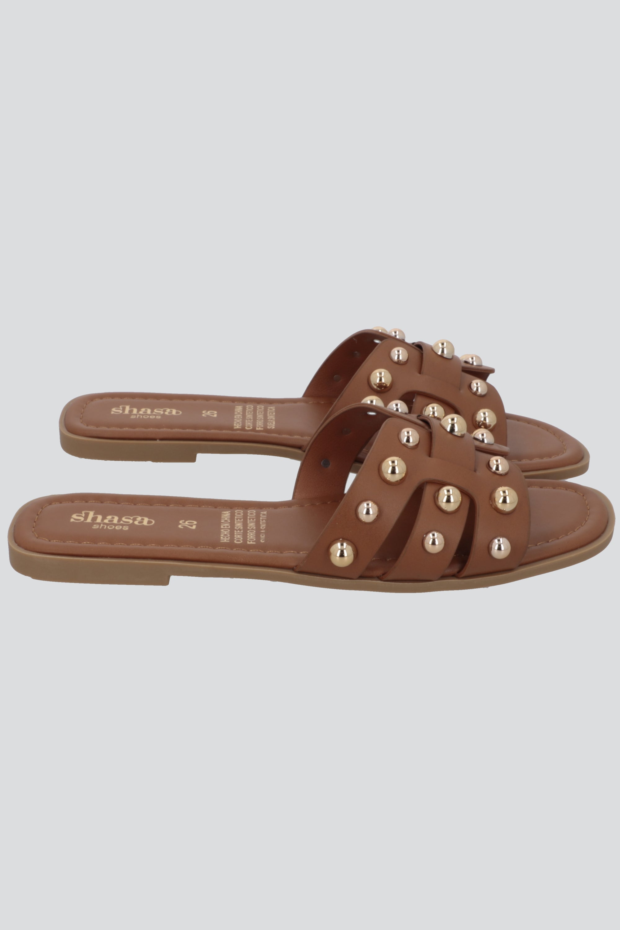 Sandalia greca mega studs CAMELLO