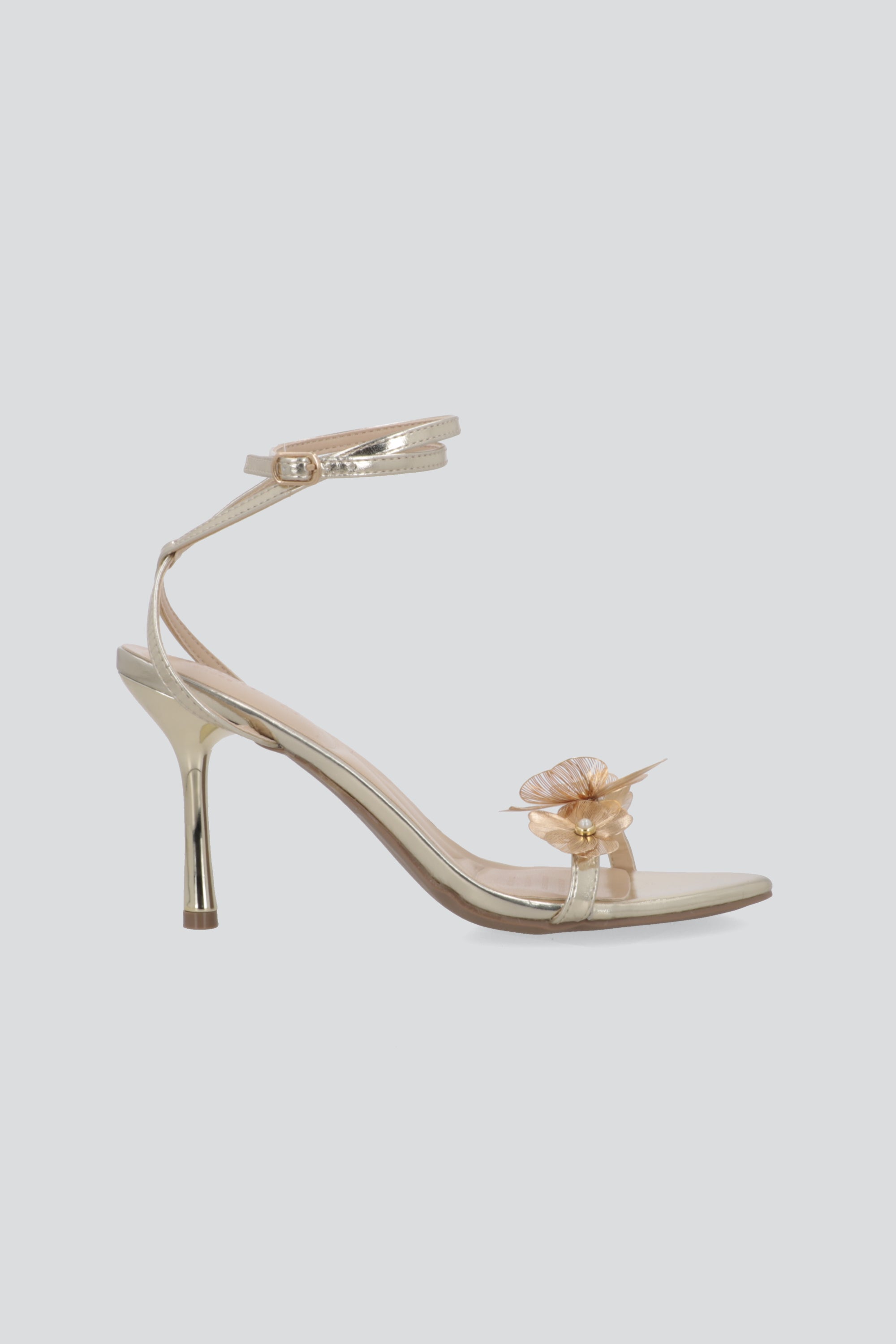 Tacon strappy flores metalicas ORO