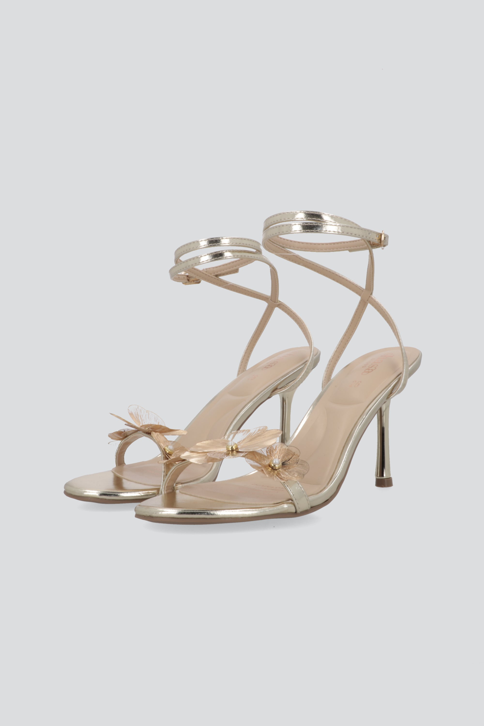 Tacon strappy flores metalicas ORO