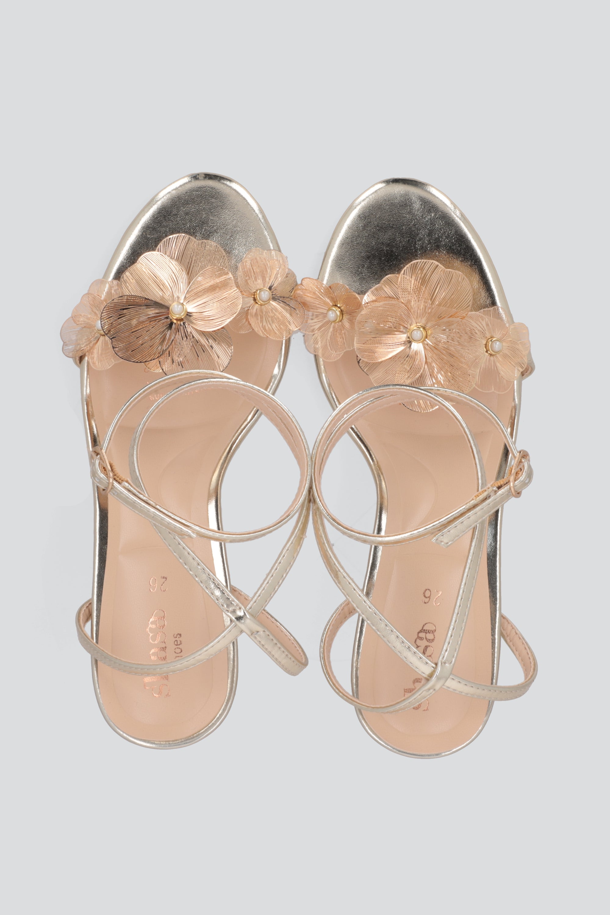 Tacon strappy flores metalicas ORO