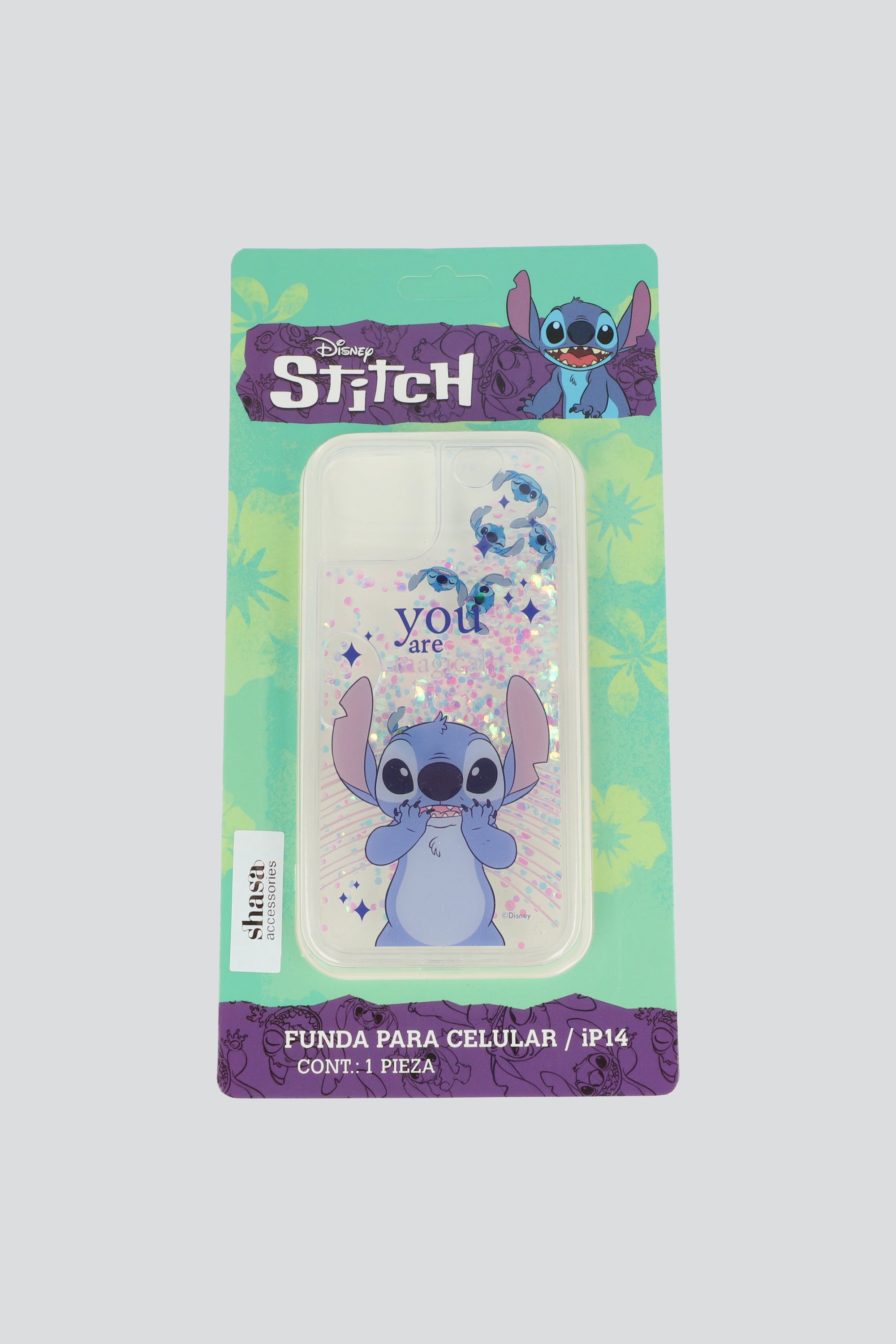 Funda stitch glitter transparente i 14 AZUL COMBO