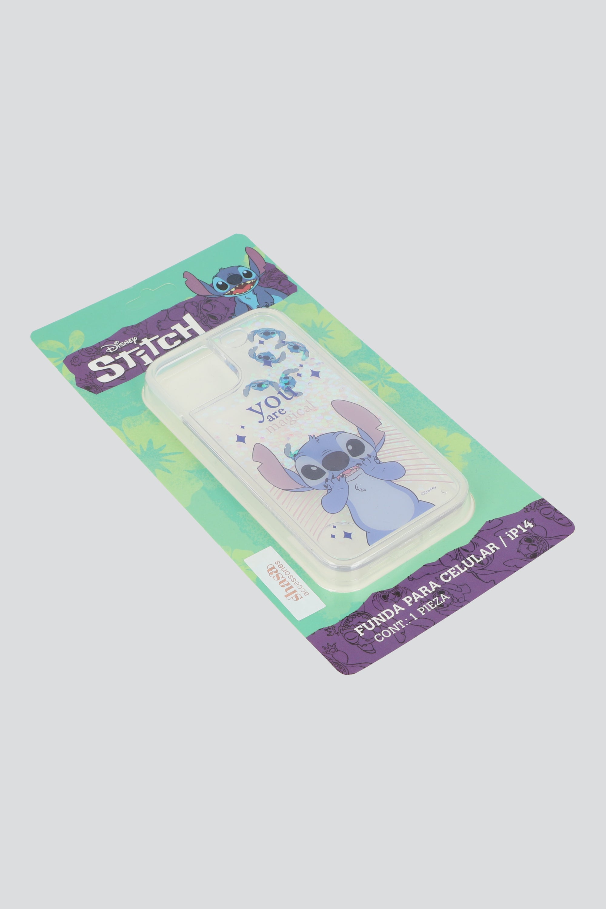 Funda stitch glitter transparente i 14 AZUL COMBO