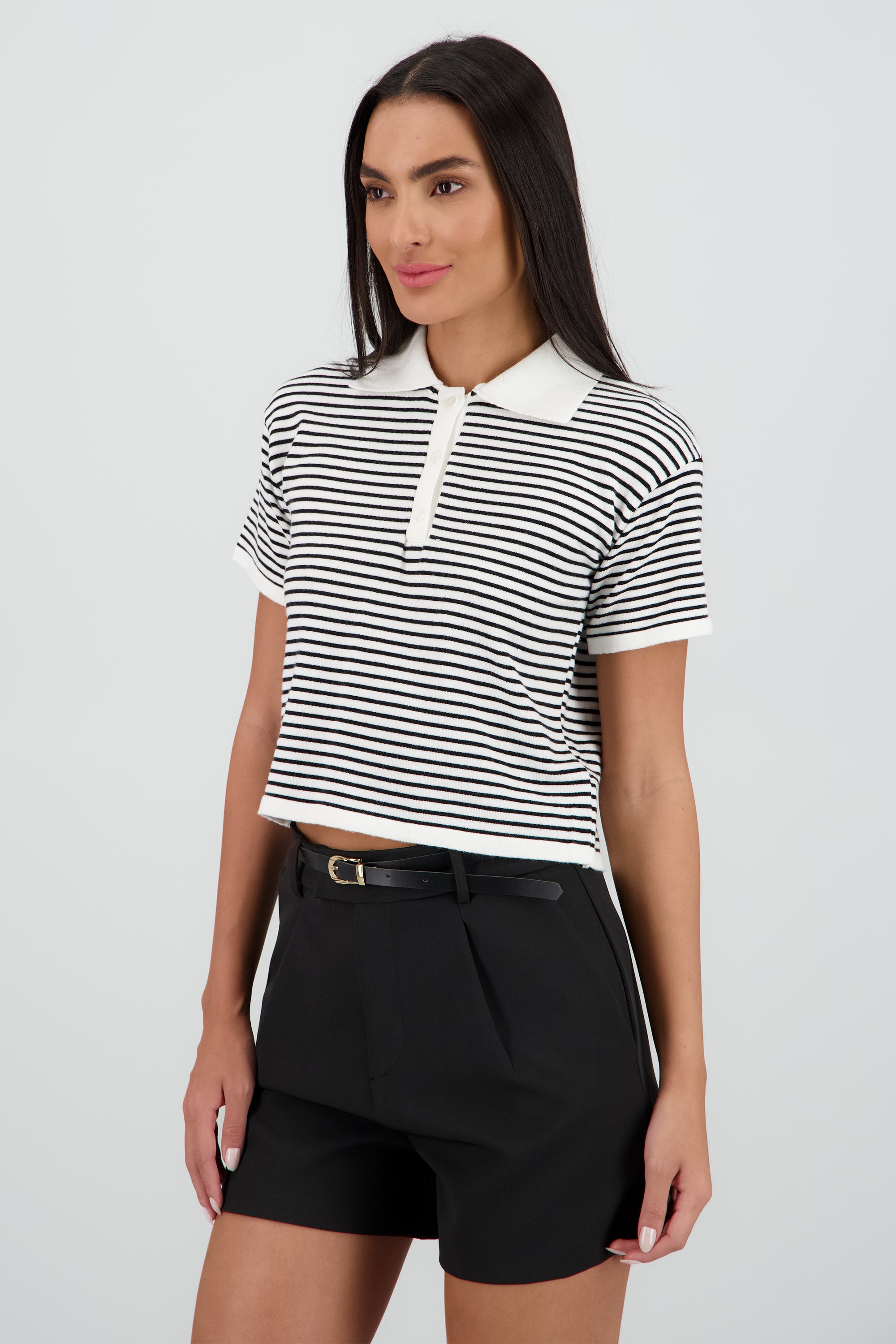 Top tejido cuello polo rayas BLANCO COMBO
