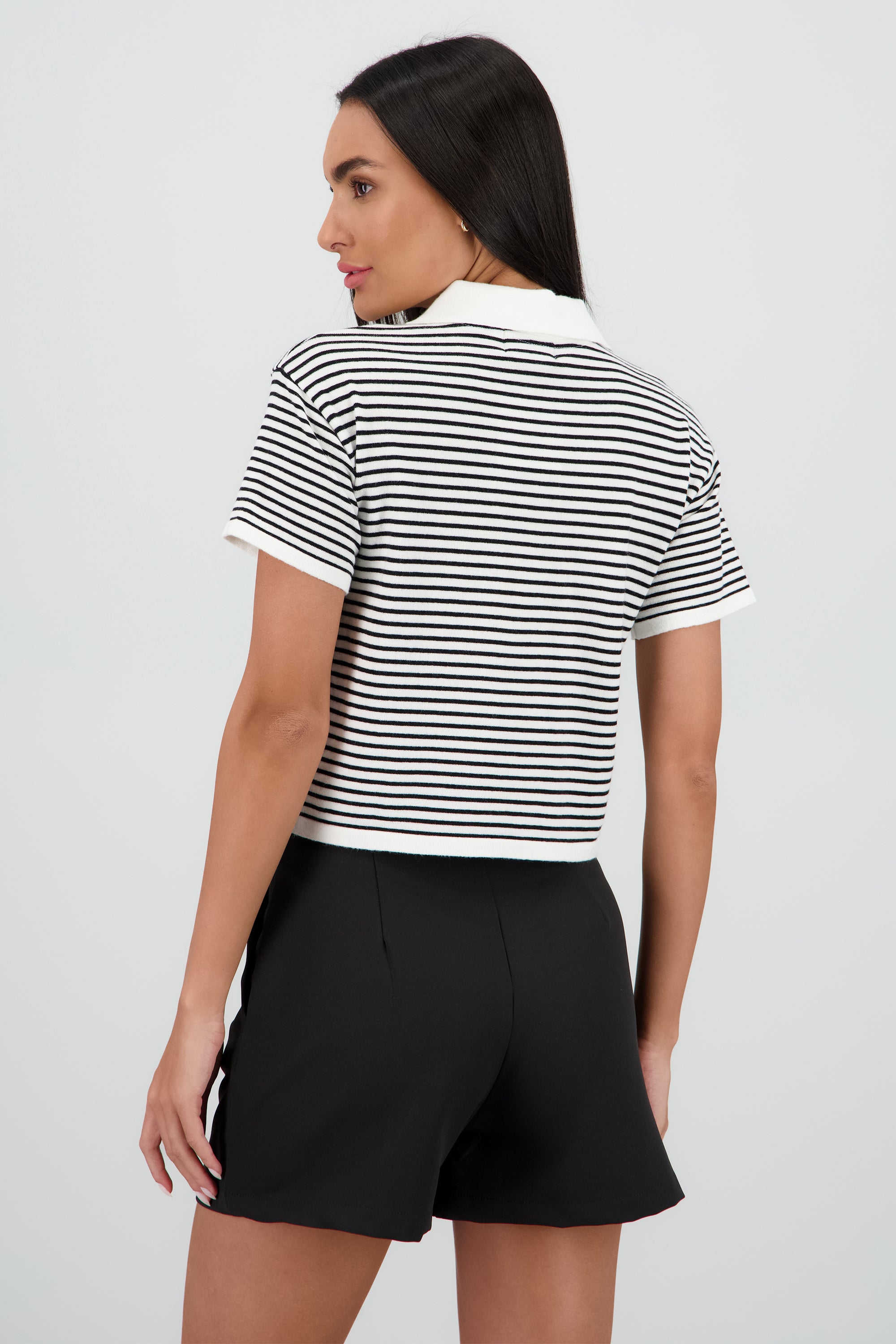 Top tejido cuello polo rayas BLANCO COMBO