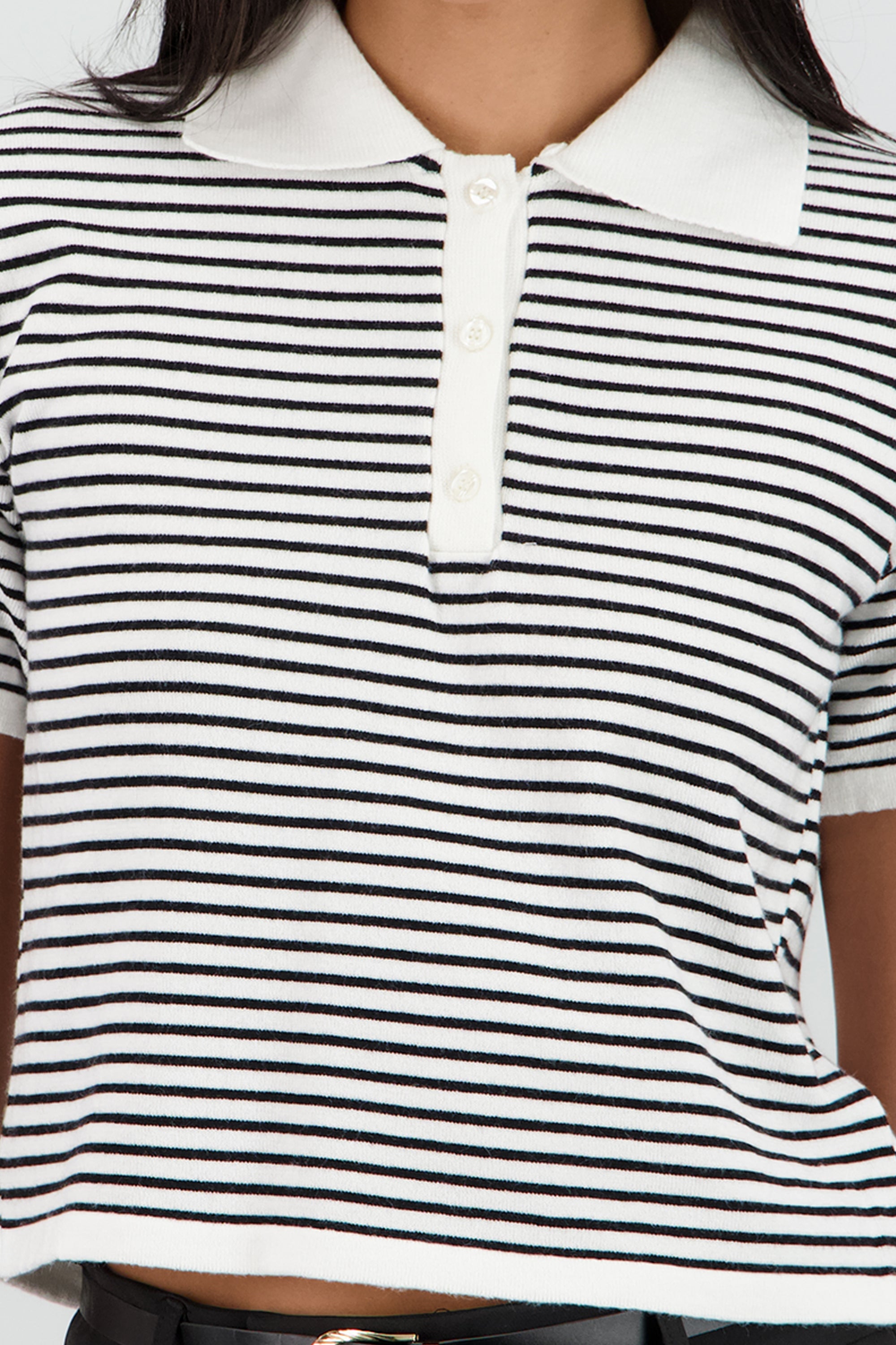 Top tejido cuello polo rayas BLANCO COMBO