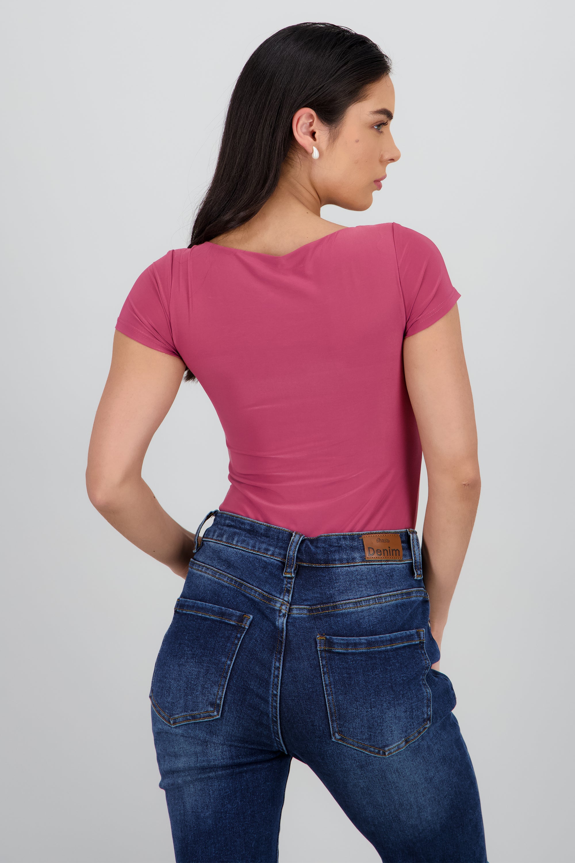 Body manga corta escote cuadrado MARSALA