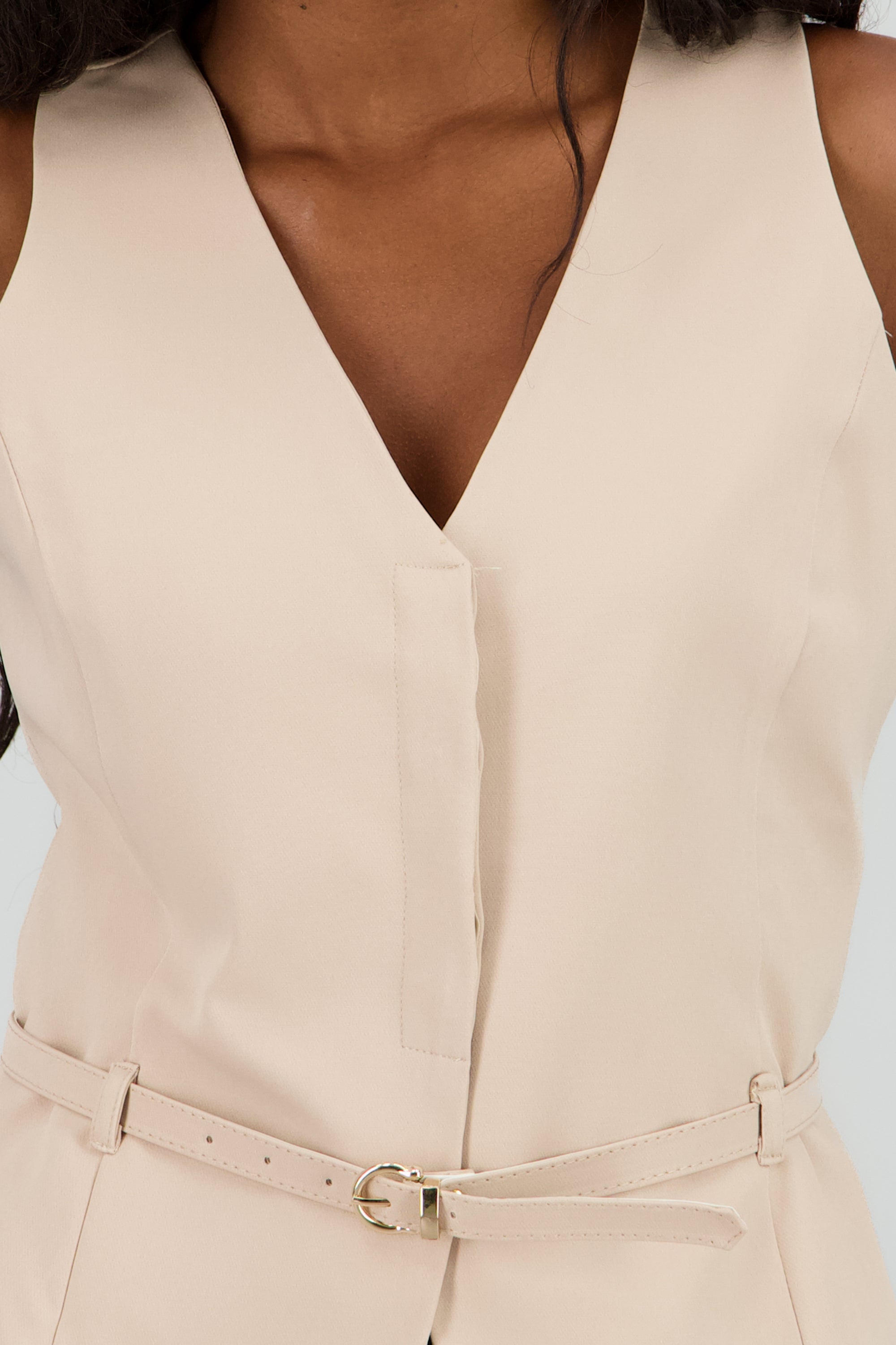 Chaleco cuello v cinturon KHAKI