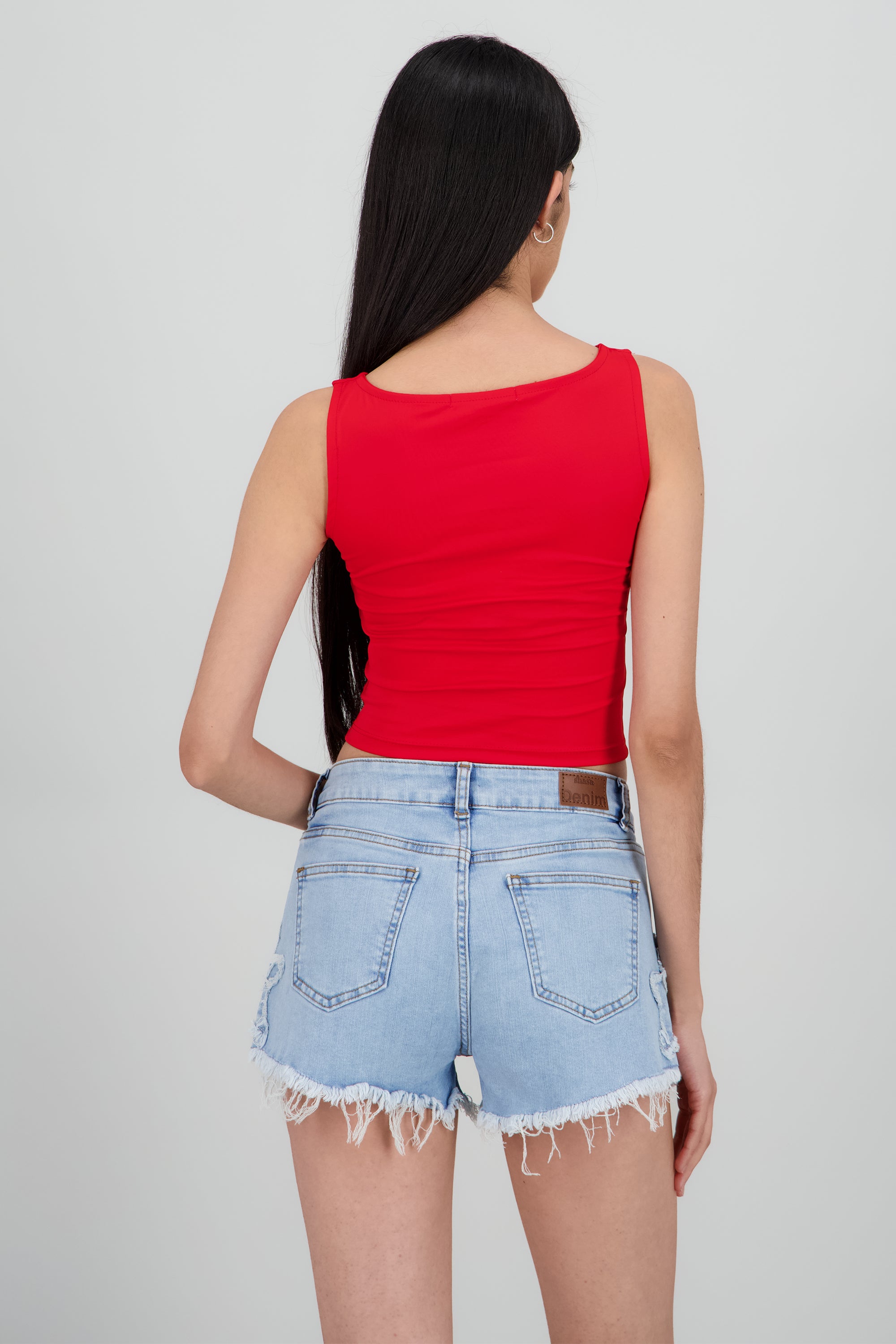 Top corto escote recto sin manga ROJO