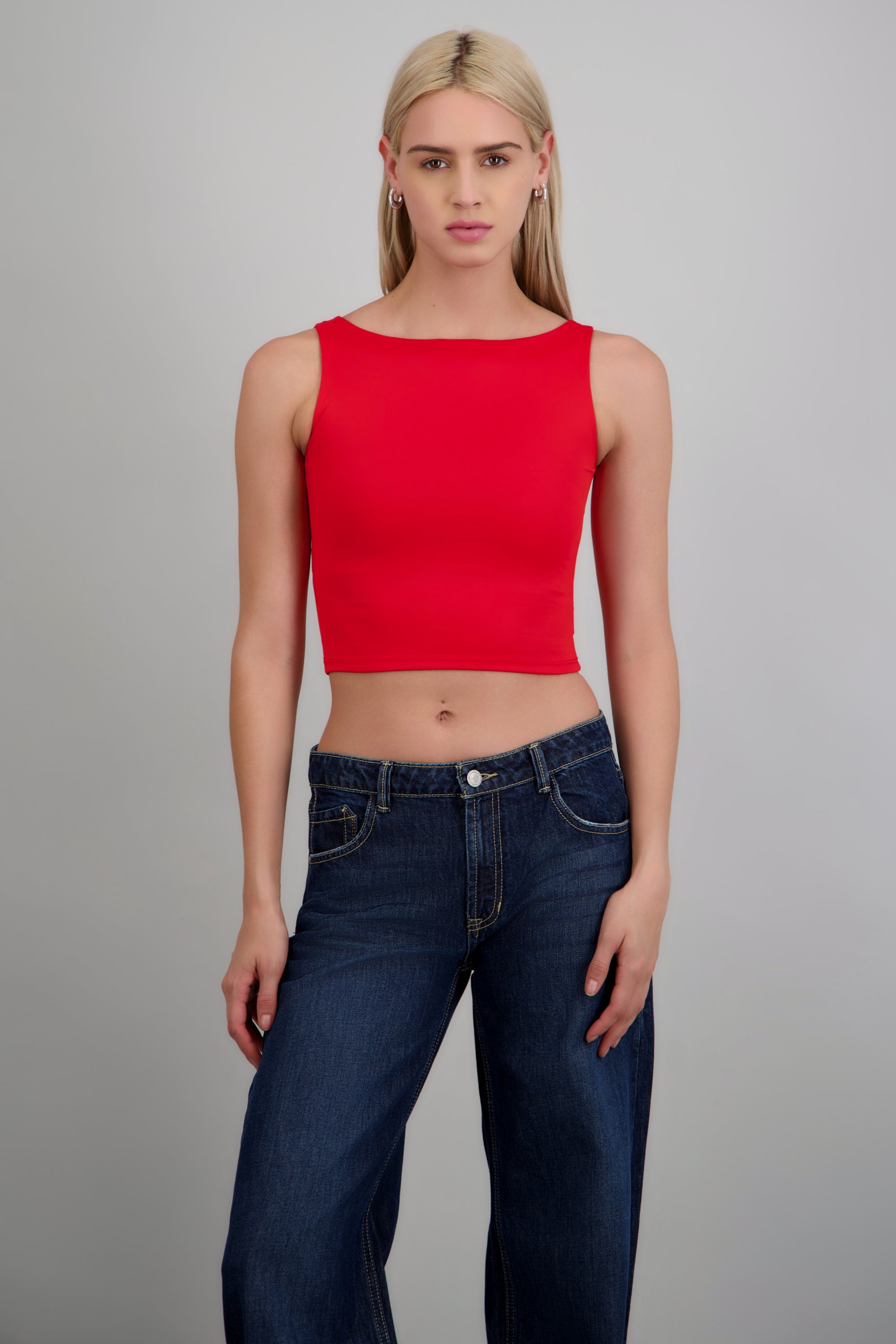 Top corto escote recto sin manga ROJO QUEMADO