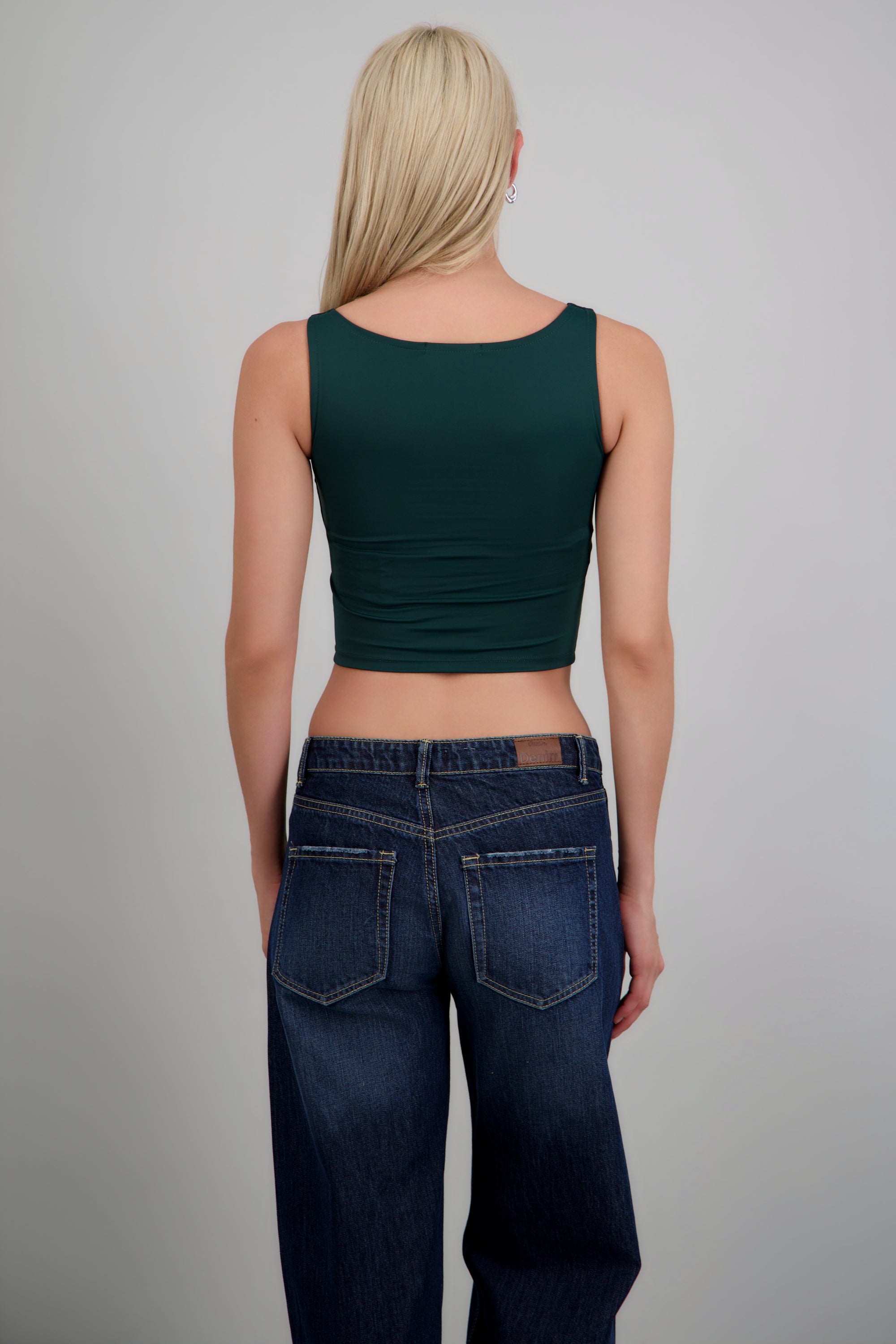 Top corto escote recto sin manga VERDE CAZADOR