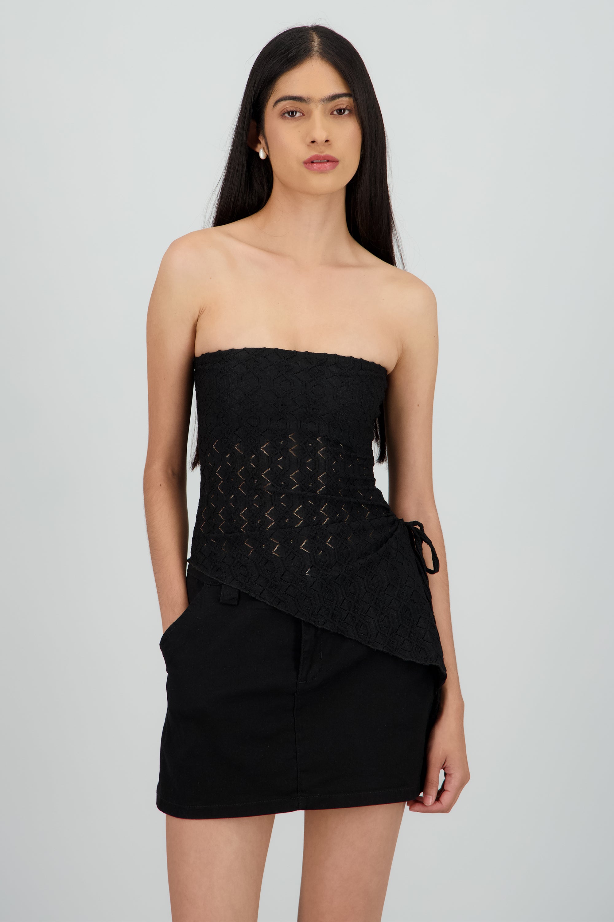 Top tubo abertura al costado textura NEGRO