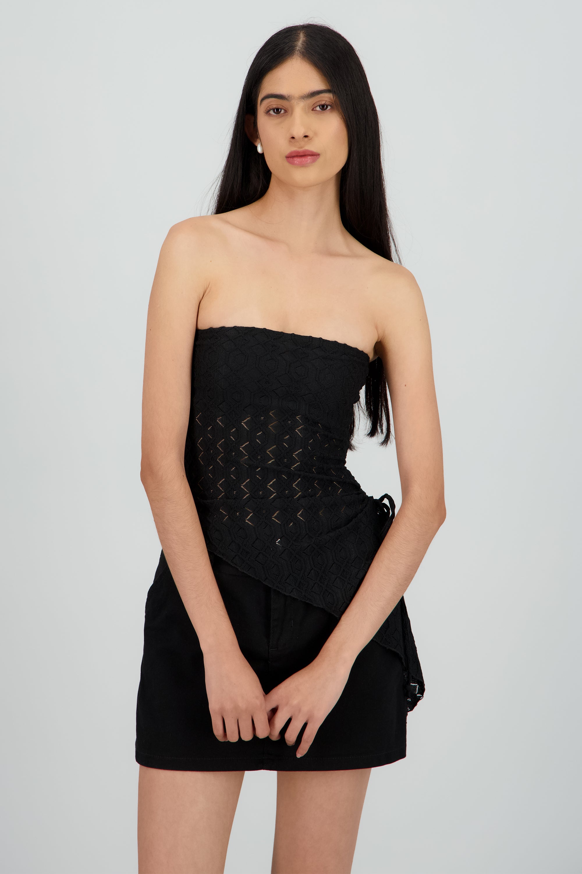 Top tubo abertura al costado textura NEGRO