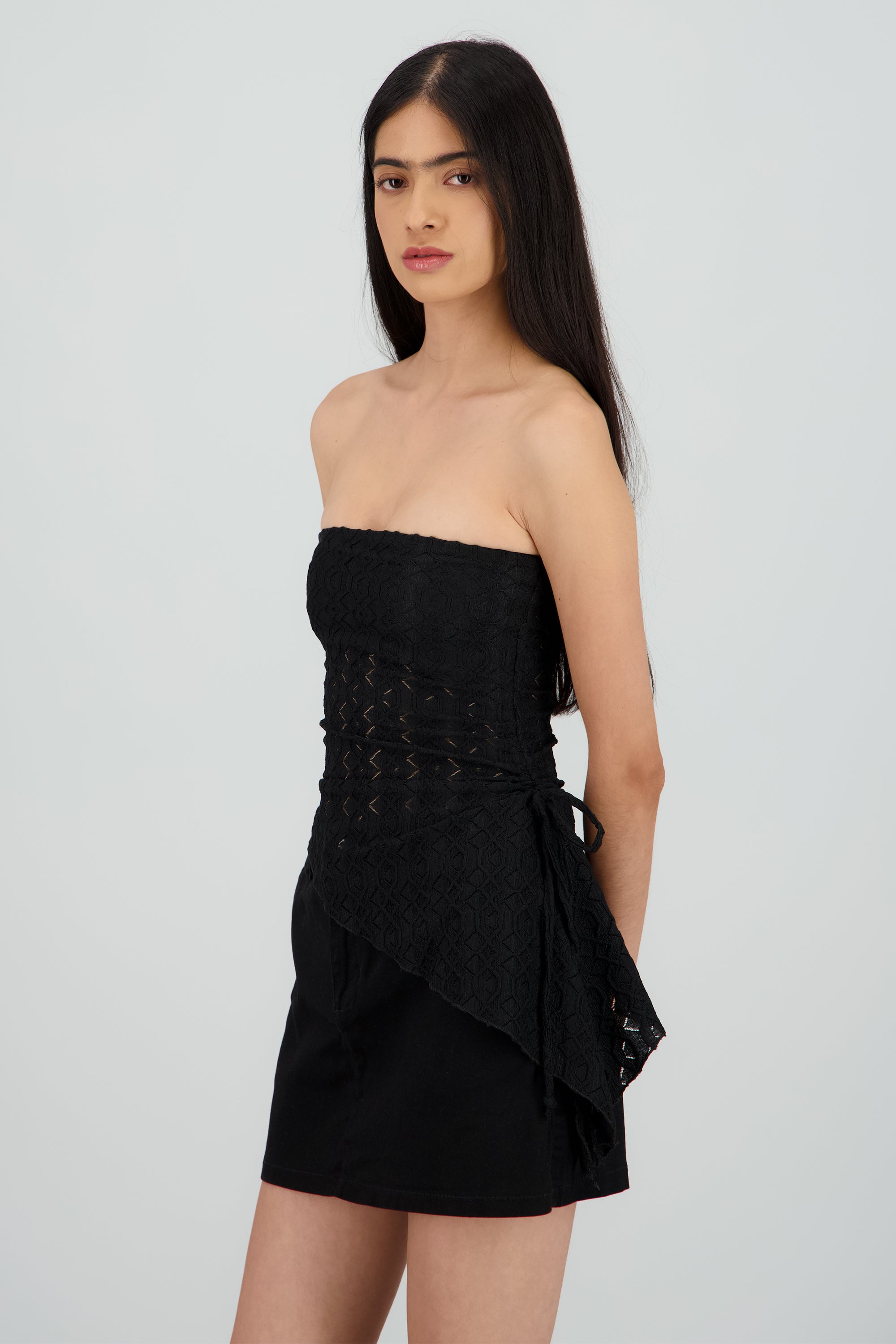 Top tubo abertura al costado textura NEGRO