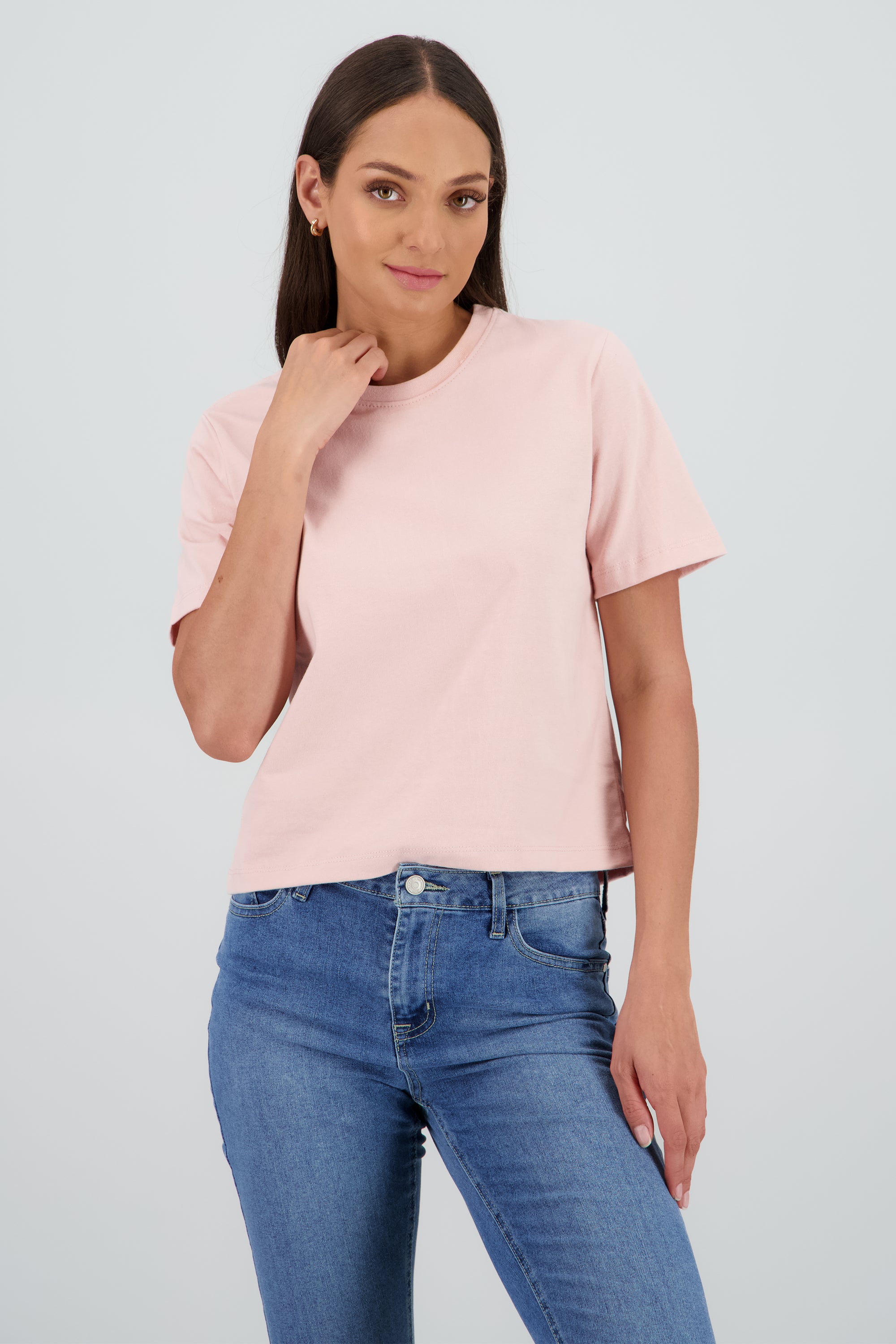 Playera manga corta cuello redondo lisa ROSA PASTEL