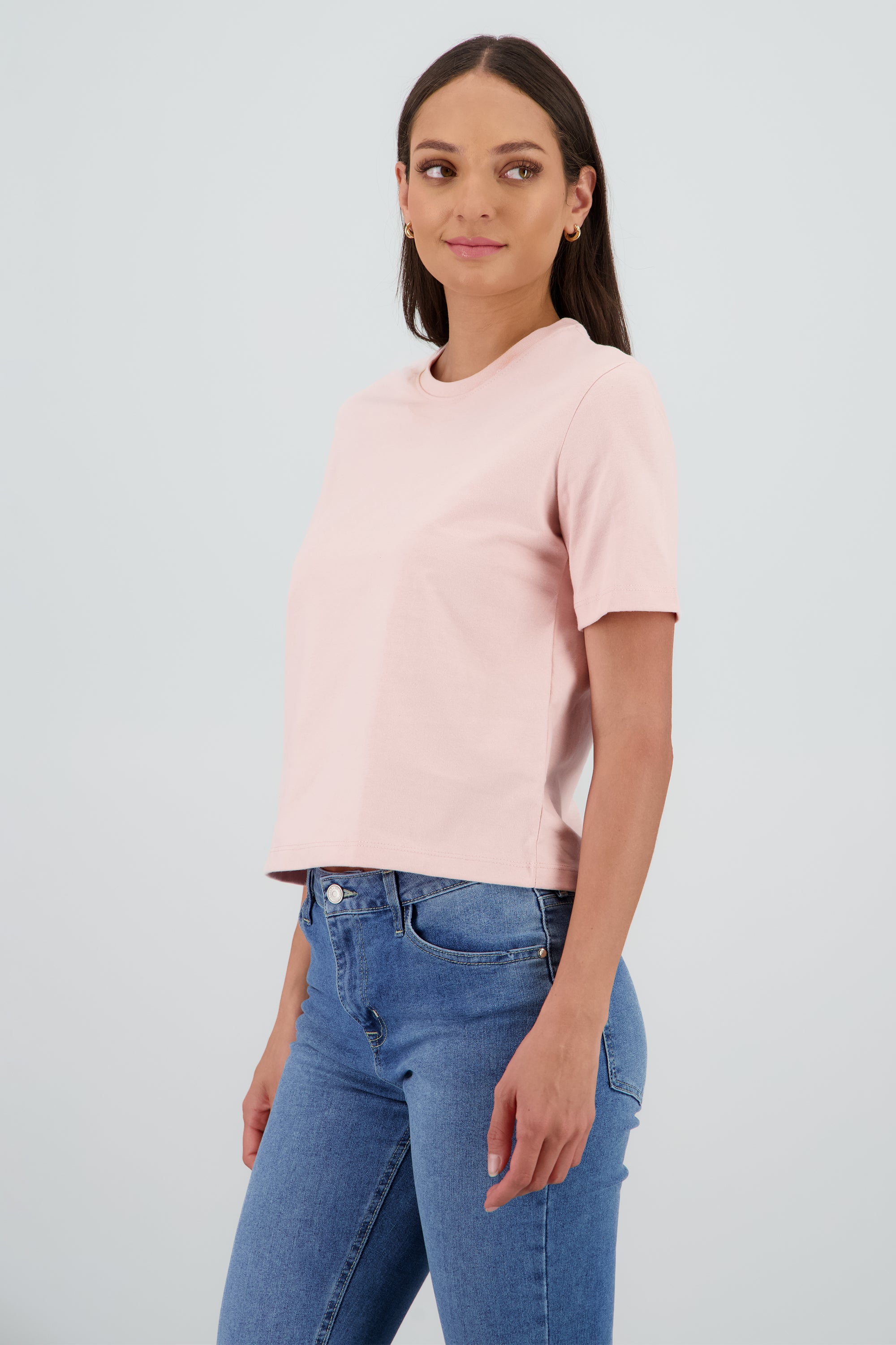 Playera manga corta cuello redondo lisa ROSA PASTEL