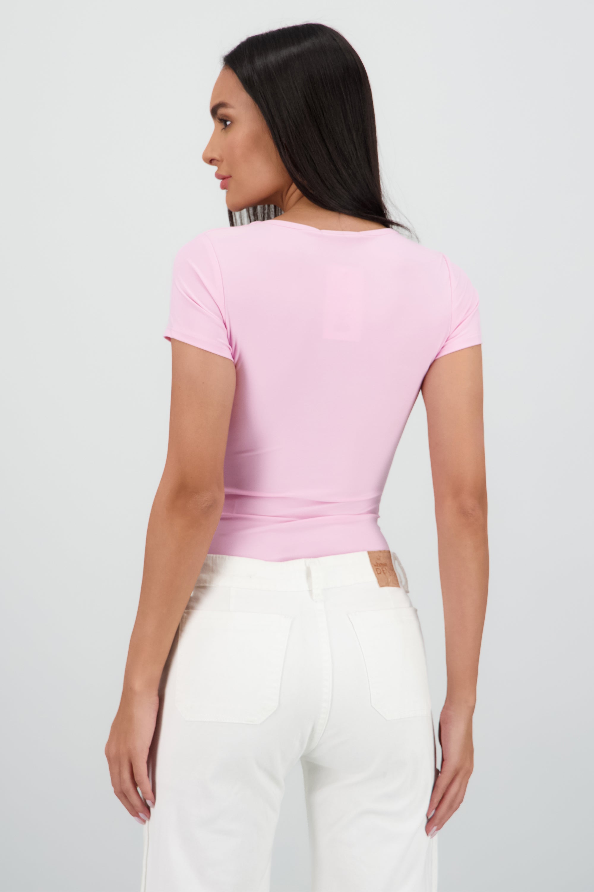 Body manga corta escote cuadrado ROSA PASTEL