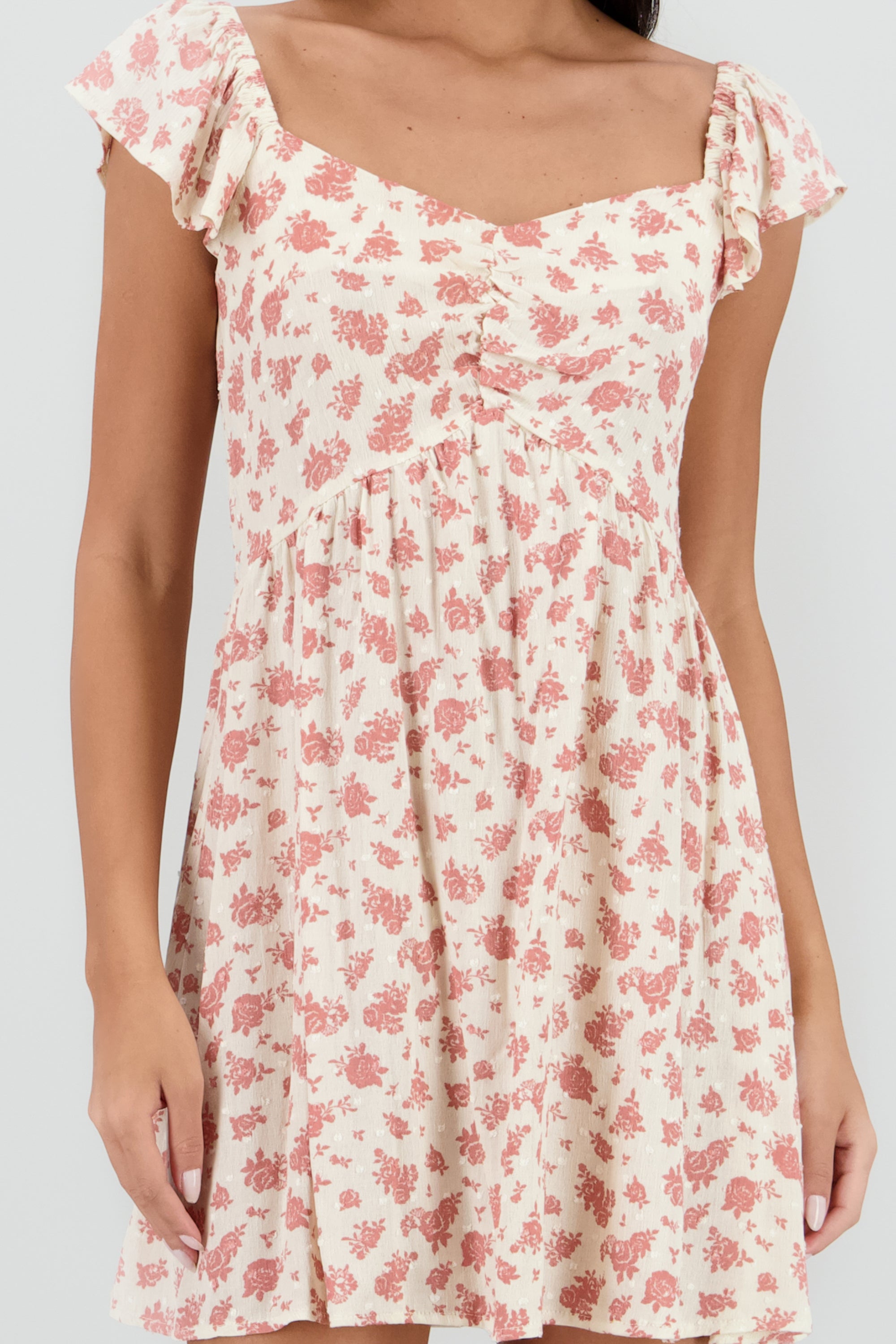 Vestido mini estampado flores textura ROSA COMBO