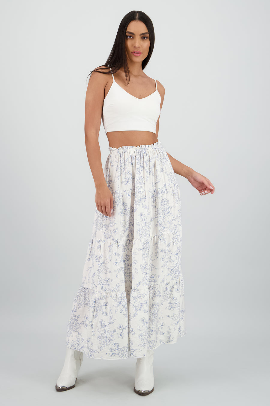 Falda maxi resorte estampado flores