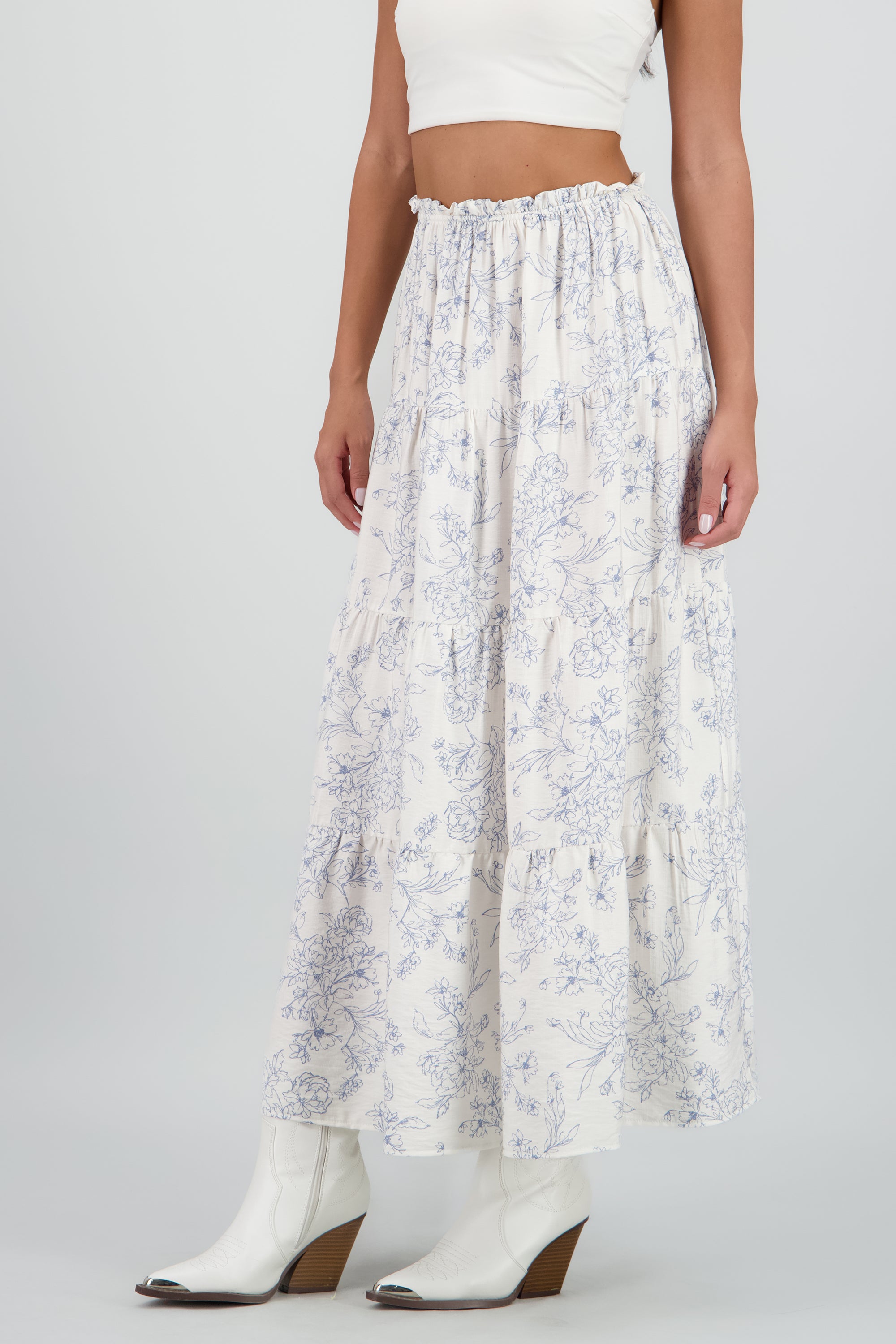 Falda maxi resorte estampado flores AZUL COMBO
