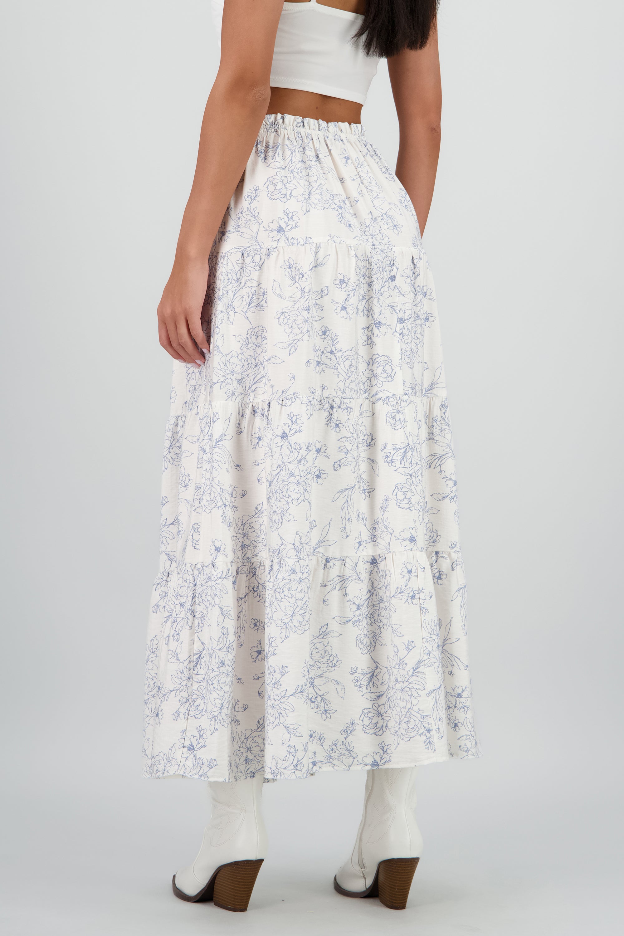 Falda maxi resorte estampado flores AZUL COMBO