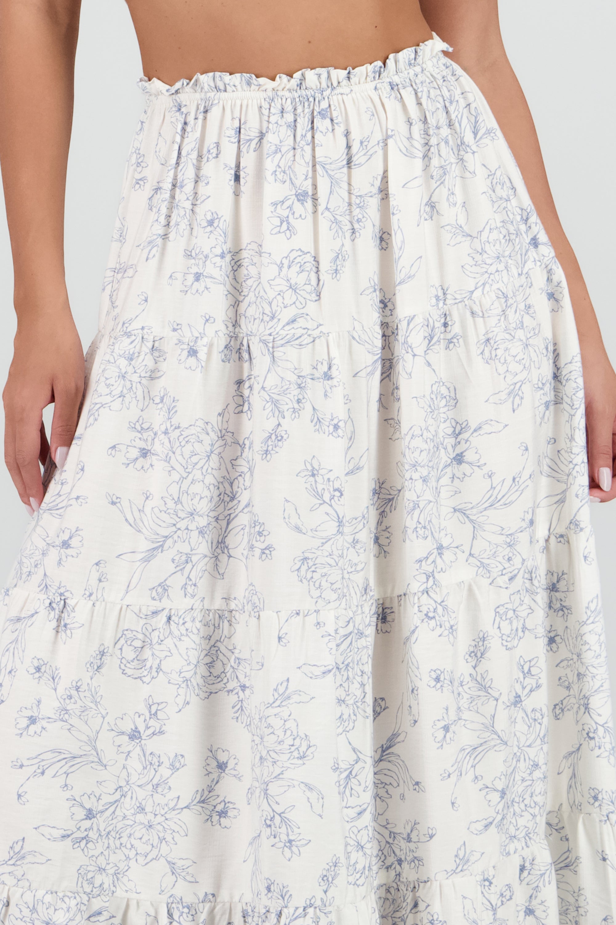 Falda maxi resorte estampado flores AZUL COMBO
