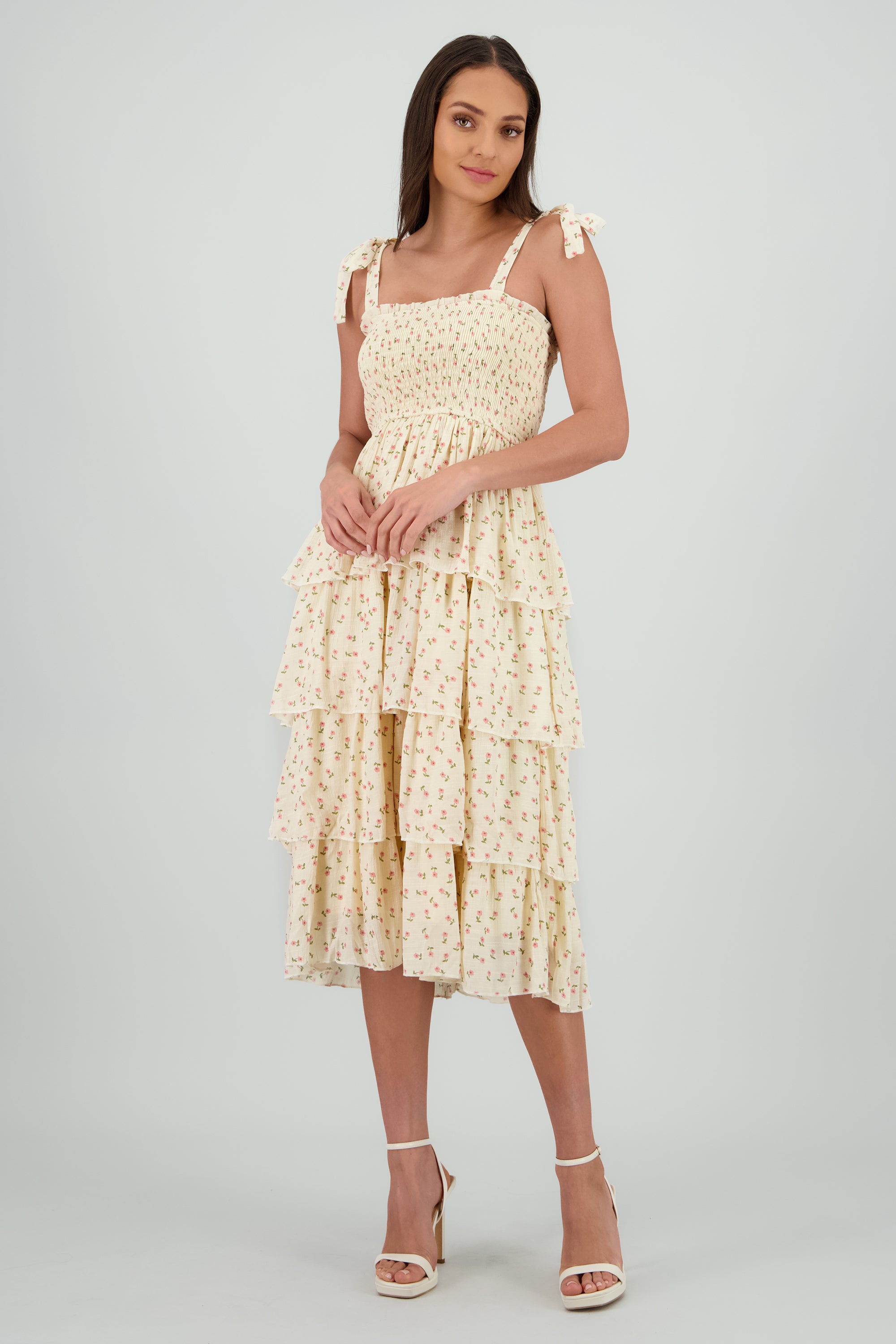 Vestido maxi capas flores AMARILLO COMBO