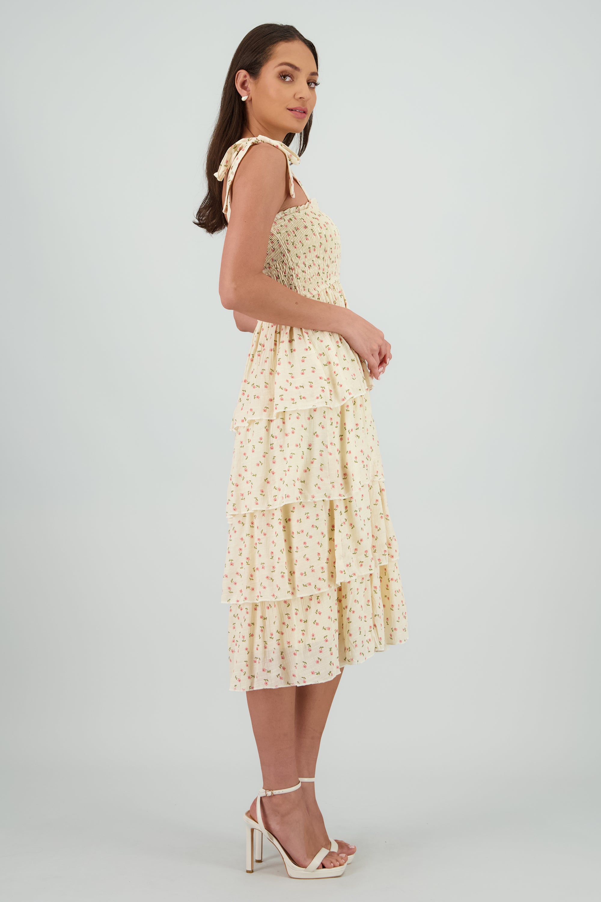 Vestido maxi capas flores AMARILLO COMBO