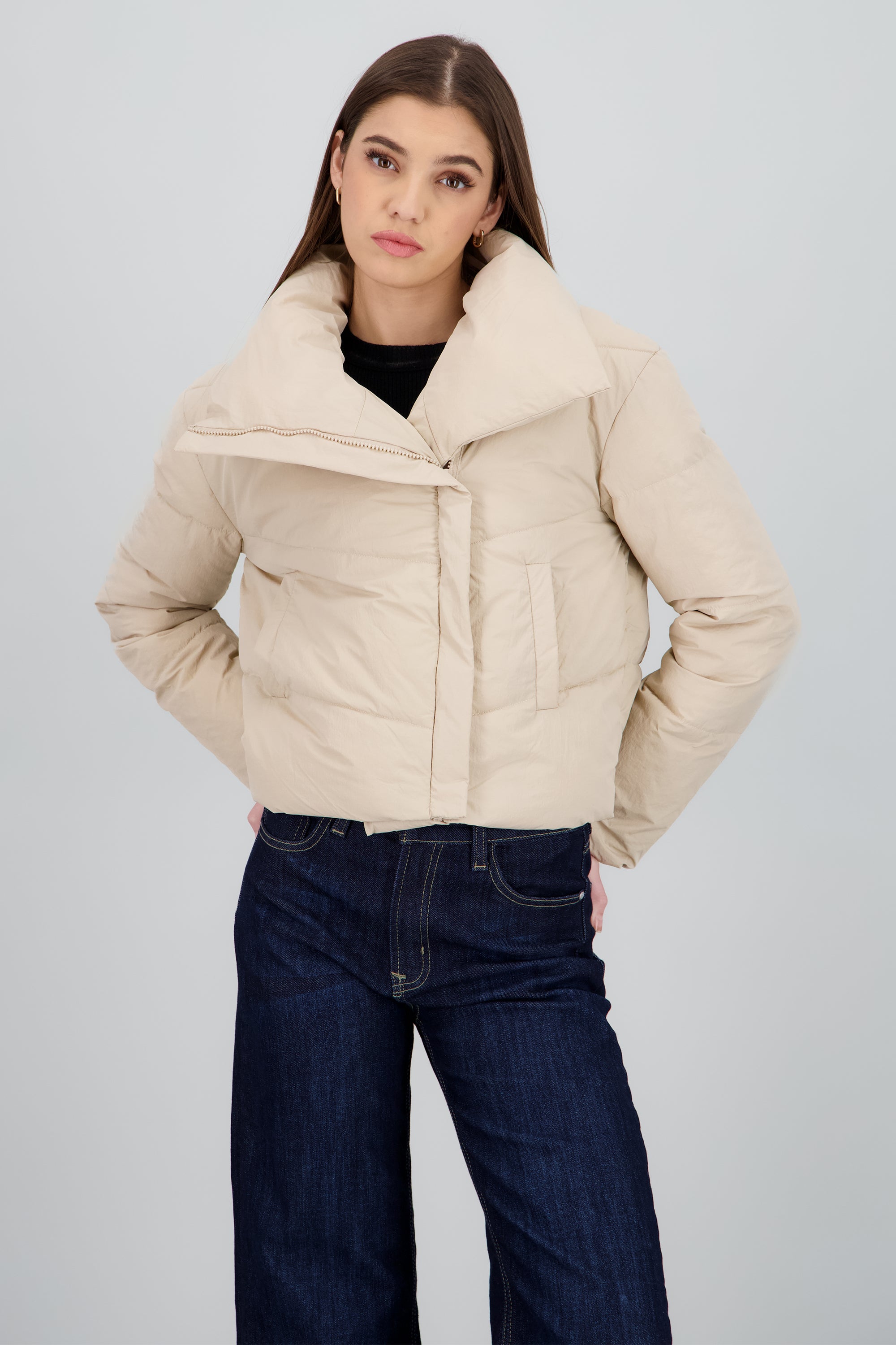 Chamarra puffer asimetrica BEIGE