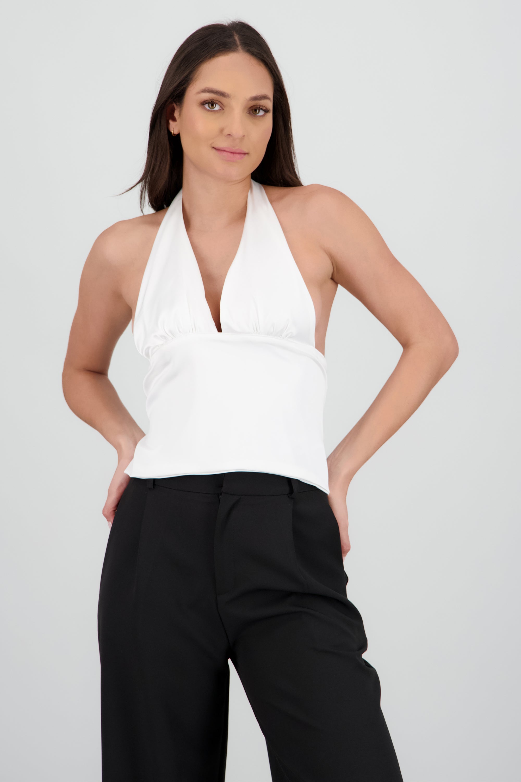 Top satinado escote espalda BLANCO