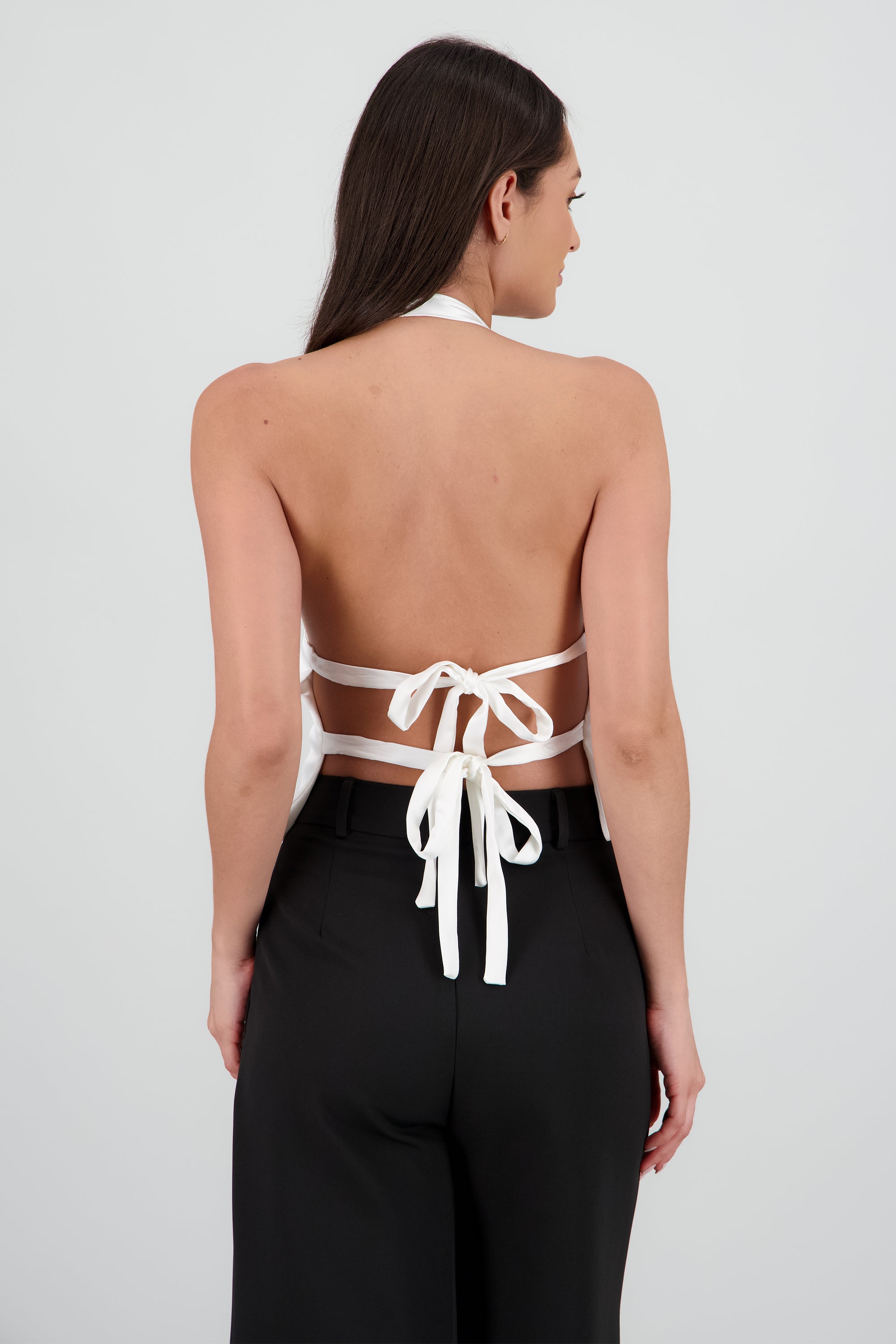 Top satinado escote espalda BLANCO