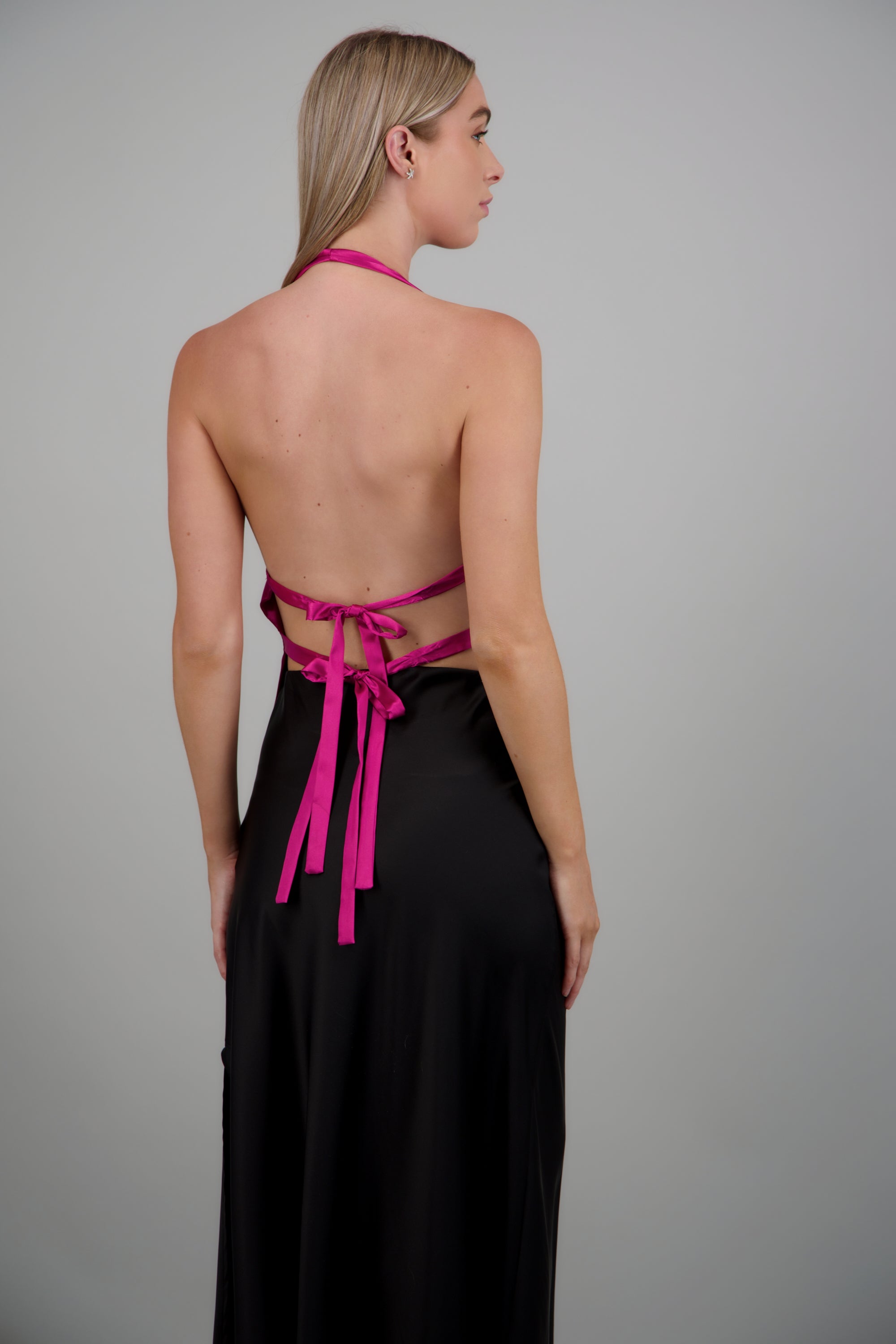 Top satinado escote espalda hypsters MAGENTA