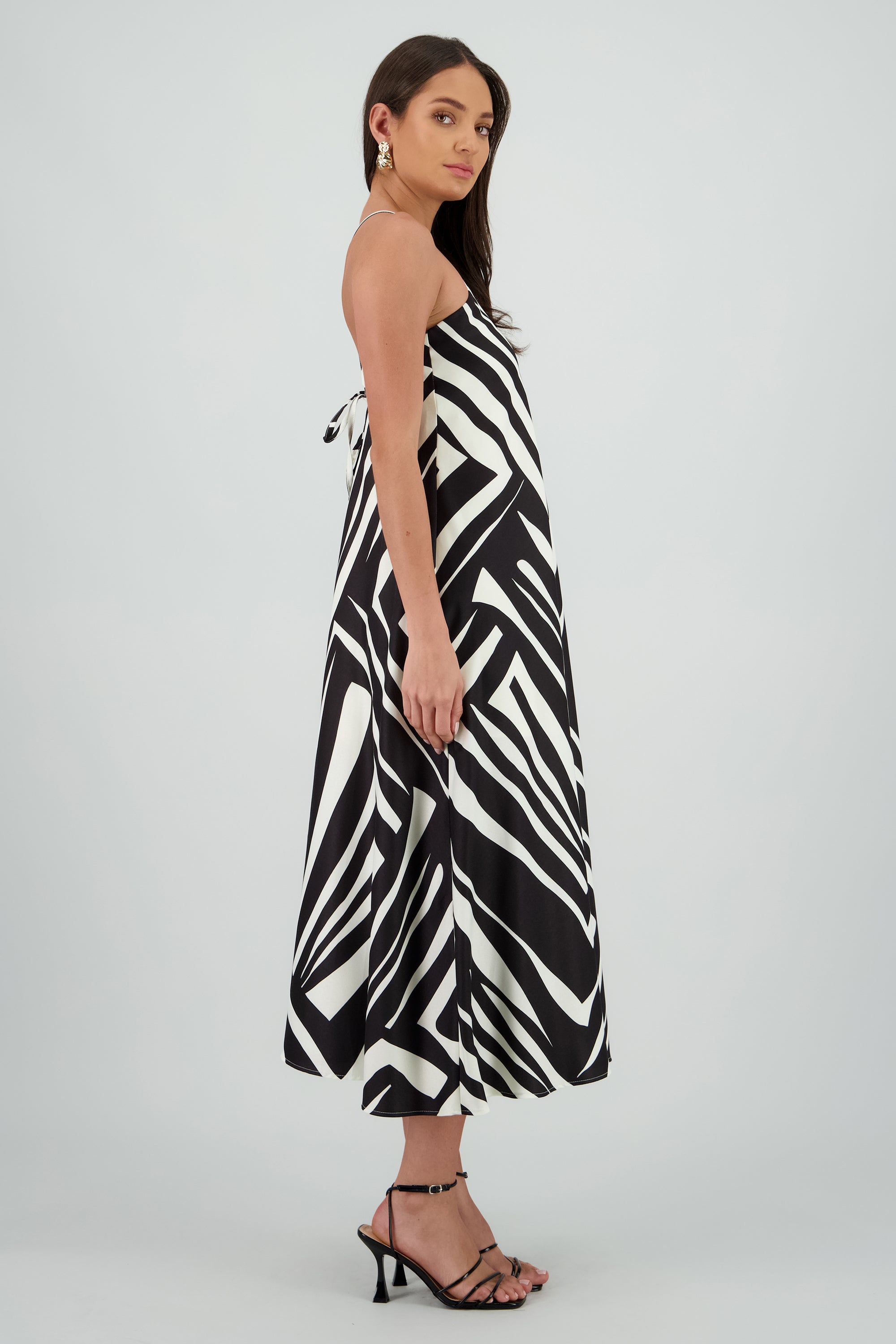 Vestido escote v estampado NEGRO BLANCO