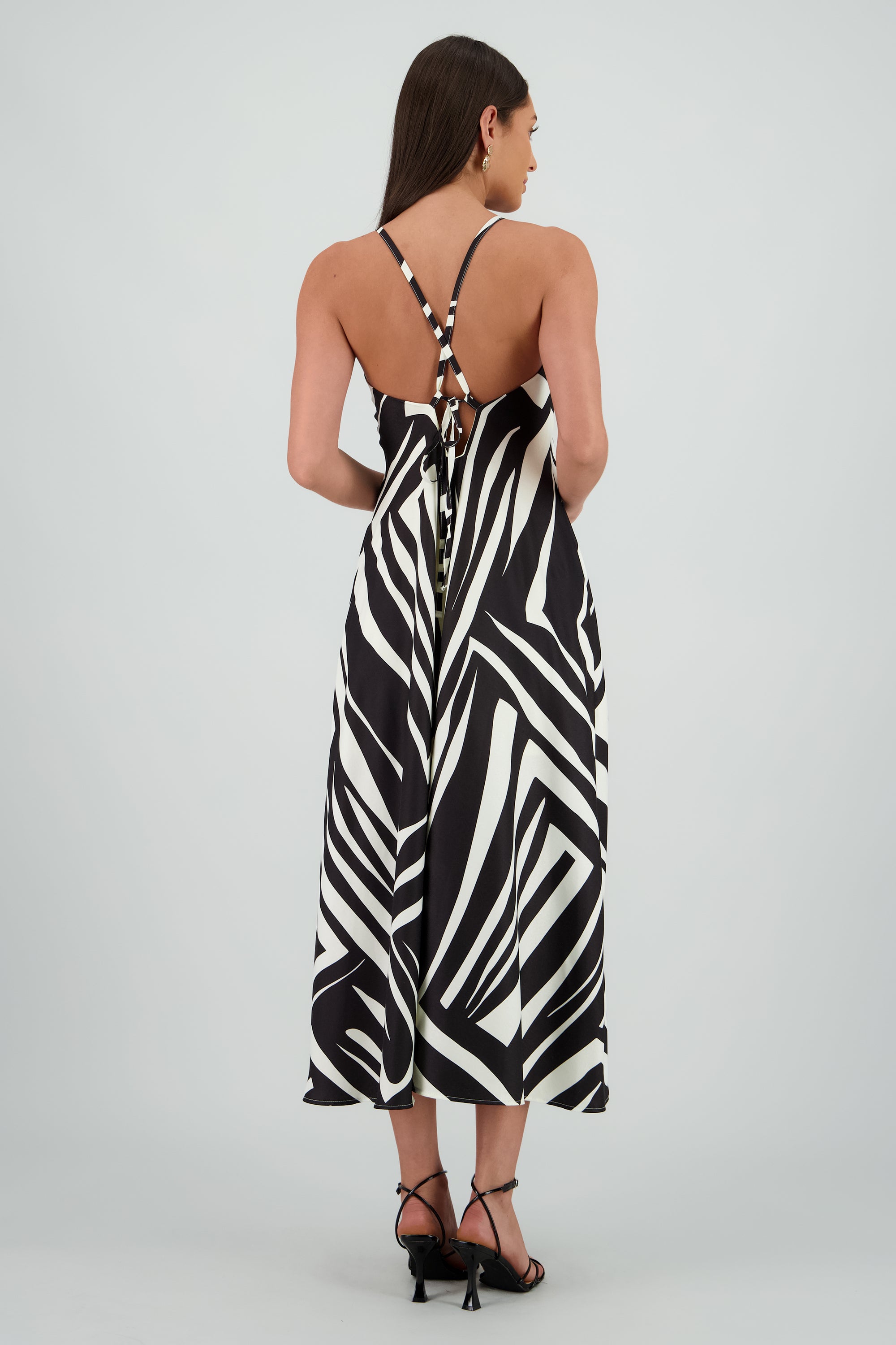 Vestido escote v estampado NEGRO BLANCO